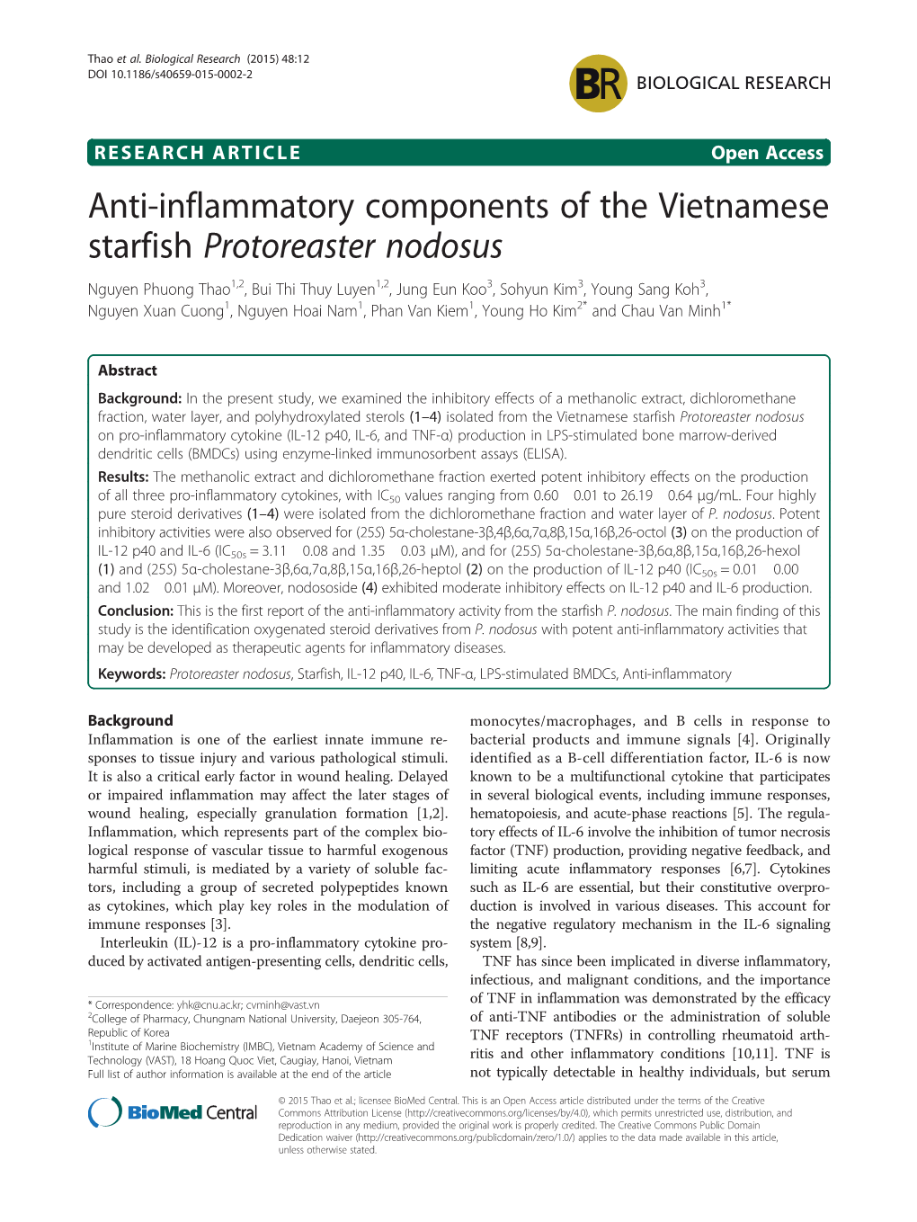 Anti-Inflammatory Components of the Vietnamese Starfish Protoreaster Nodosus