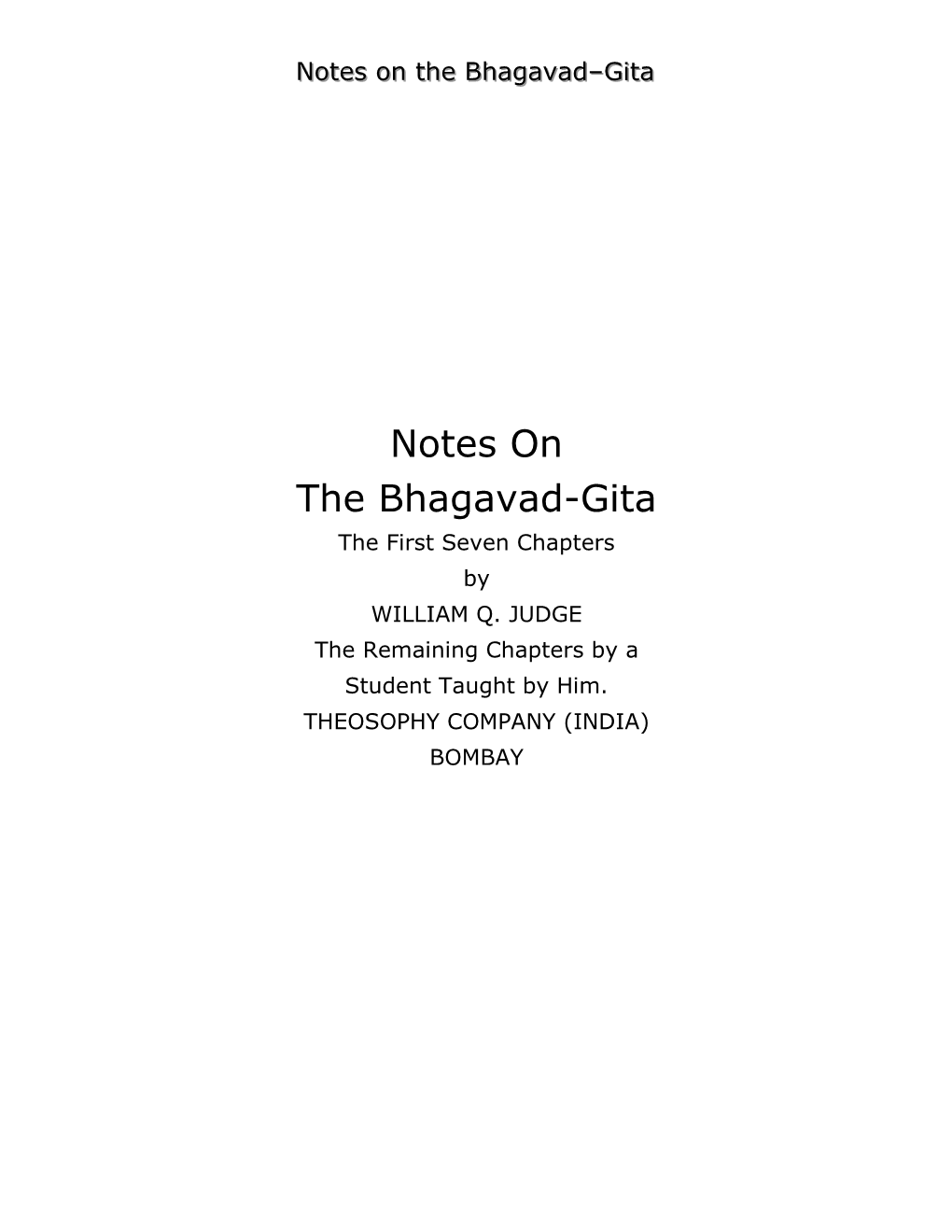 Notes on the Bhagavad Gita