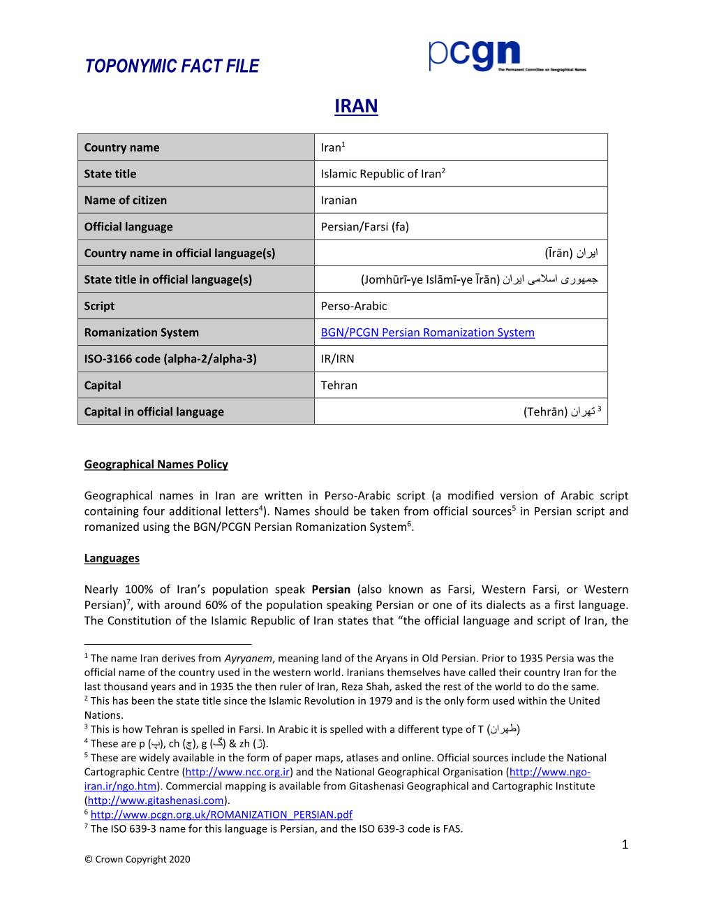 Iran Toponymic Factfile