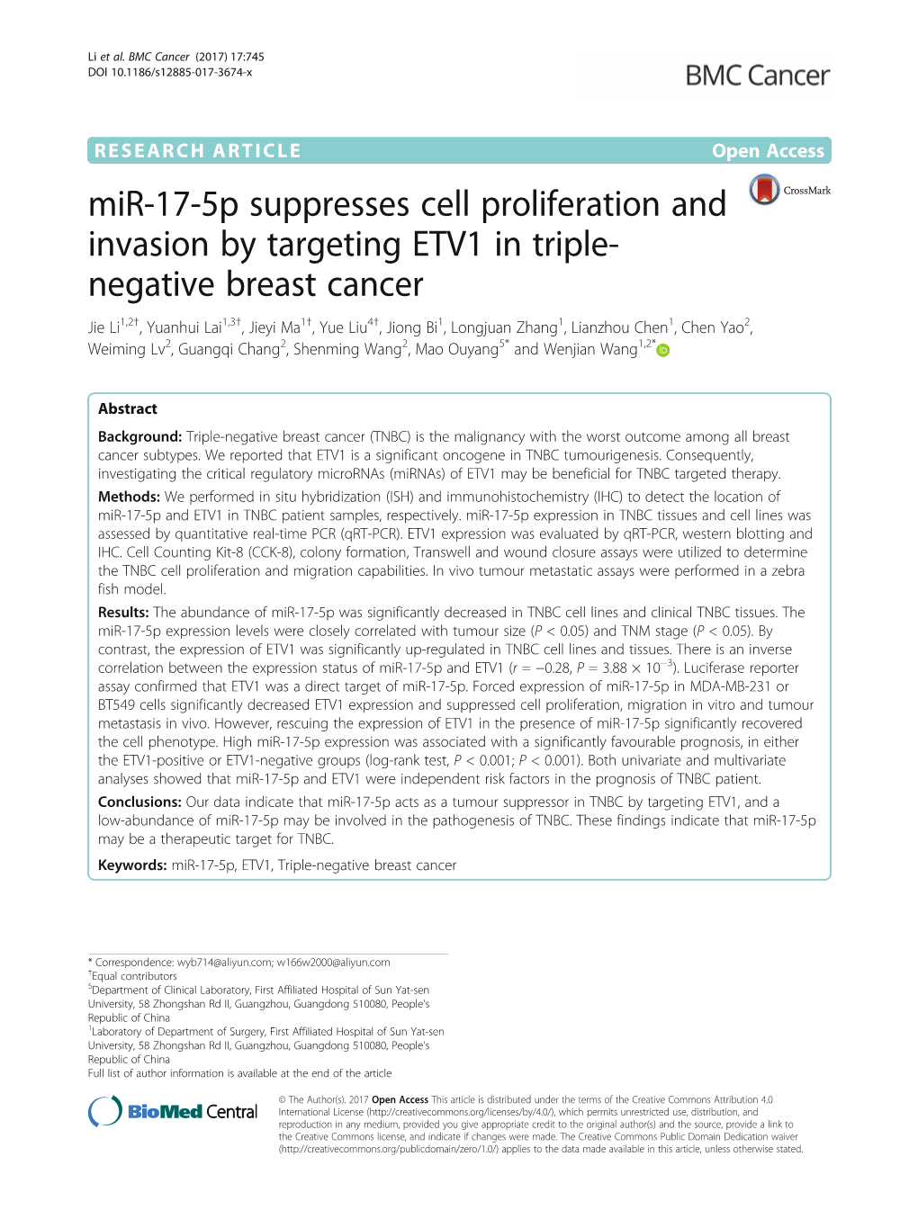Mir-17-5P Suppresses Cell Proliferation and Invasion By