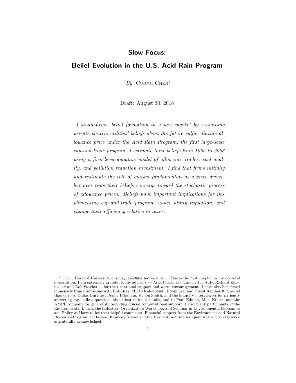 Belief Evolution in the US Acid Rain Program