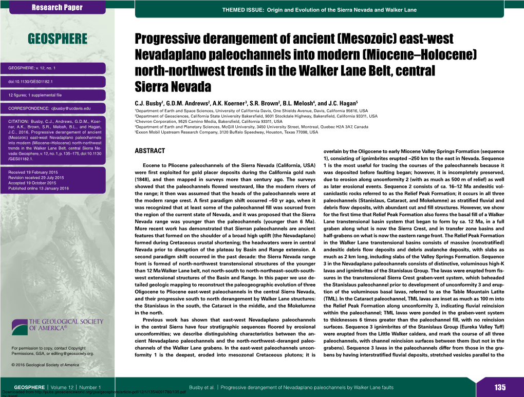 Mesozoic) East-West Nevadaplano Paleochannels Into Modern (Miocene–Holocene) GEOSPHERE; V