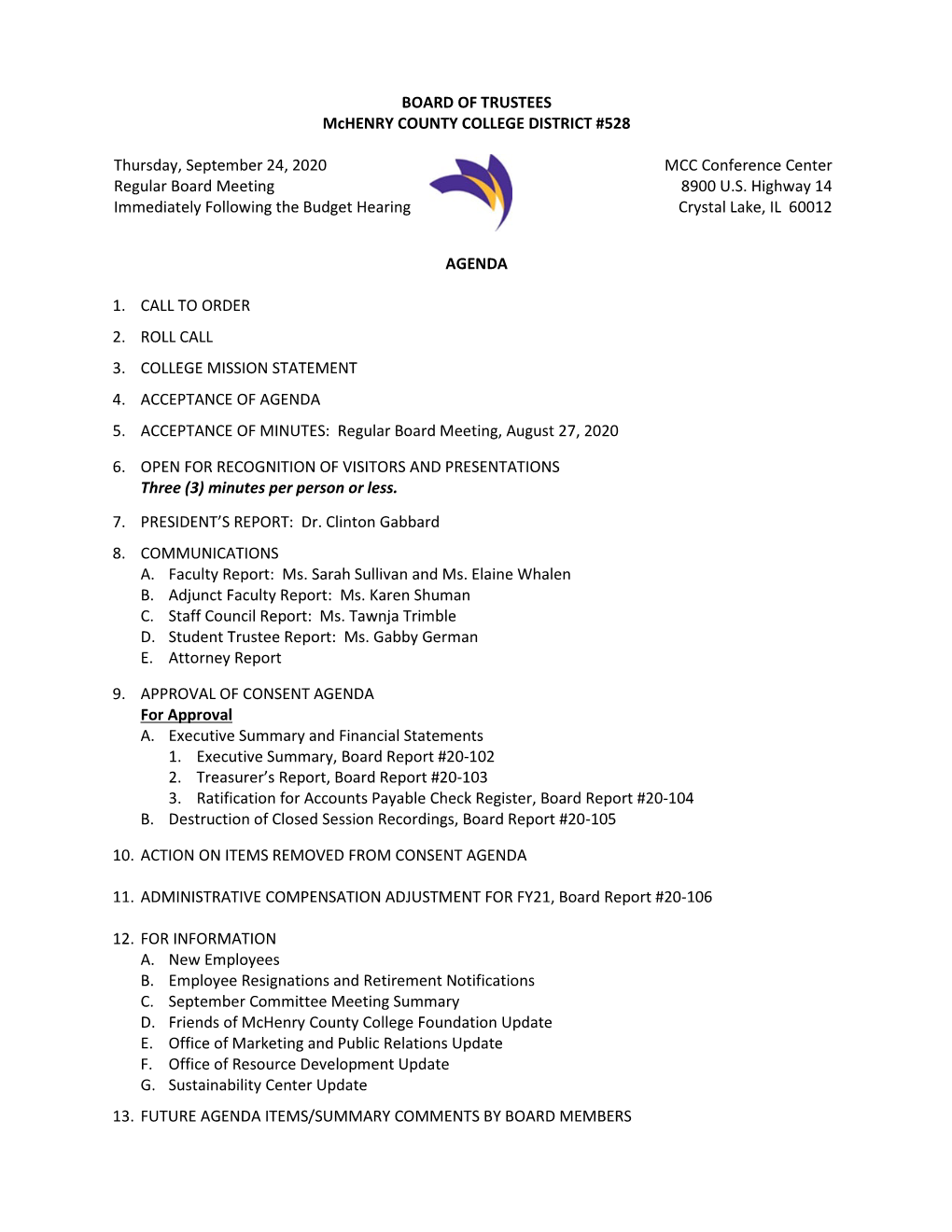 09/24/20 Board of Trustees Meeting Packet