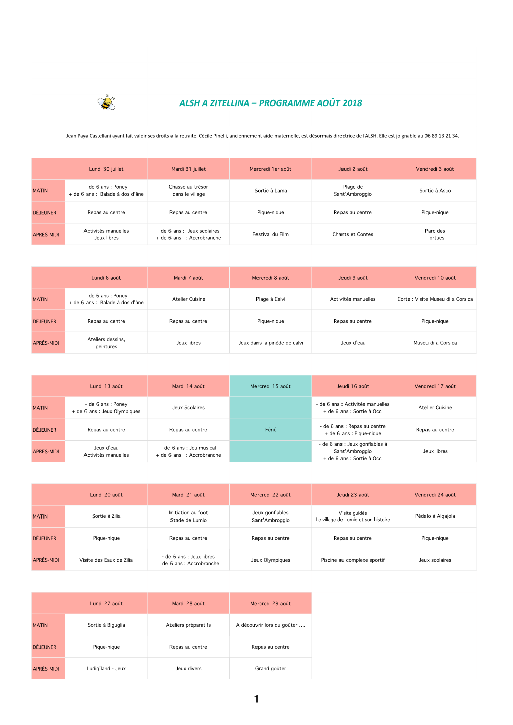 Alsh a Zitellina – Programme Août 2018