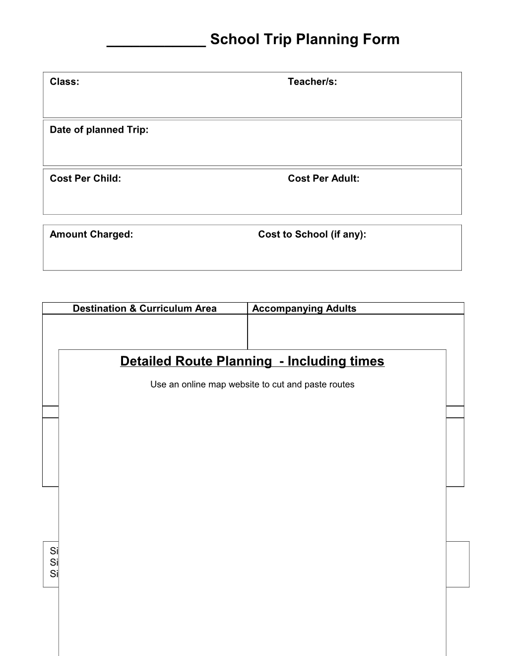 Old Palace School Trip Planning Form