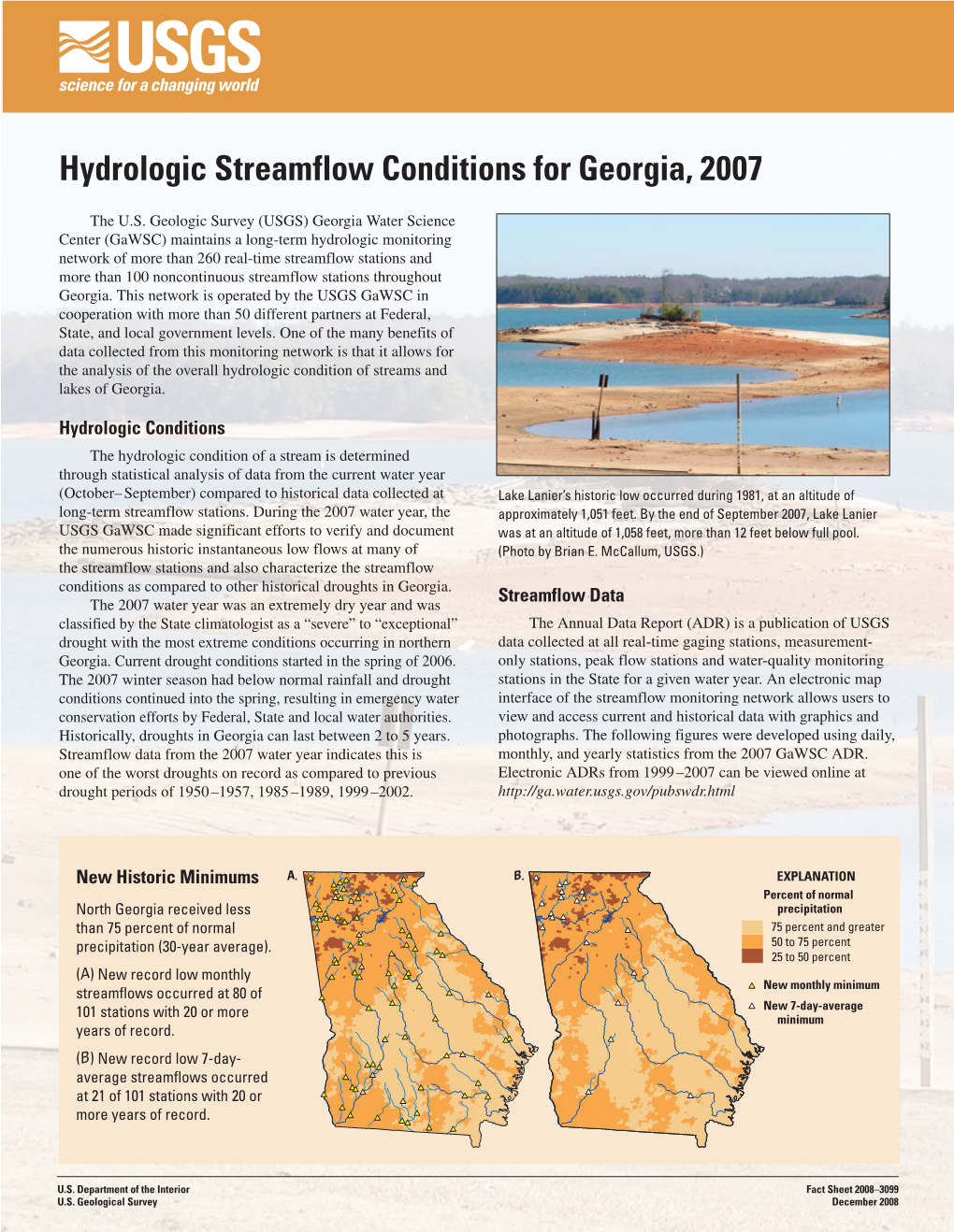 Hydrologic Streamflow Conditions for Georgia, 2007