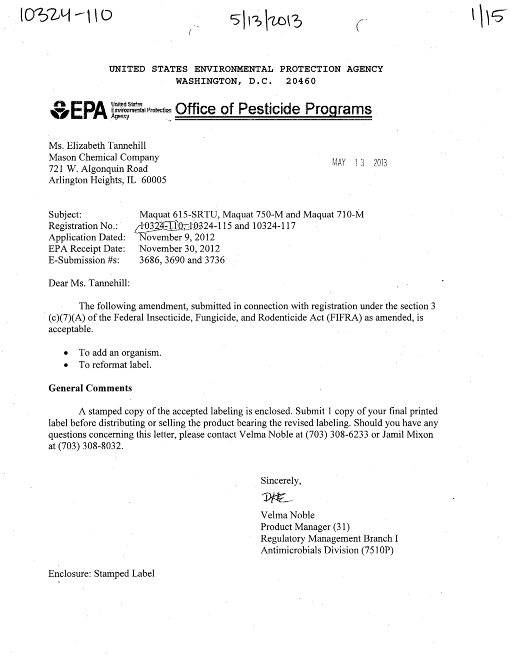 US EPA, Pesticide Product Label, MAQUAT 615 SRTU, 05/13/2013