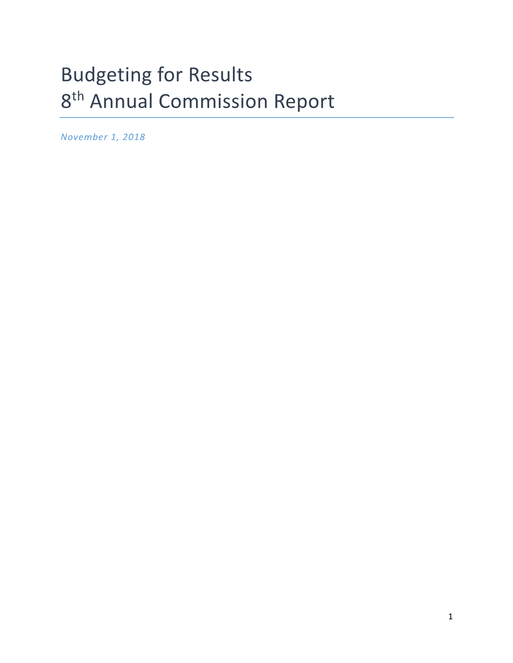 Budgeting for Results 8Th Annual Commission Report