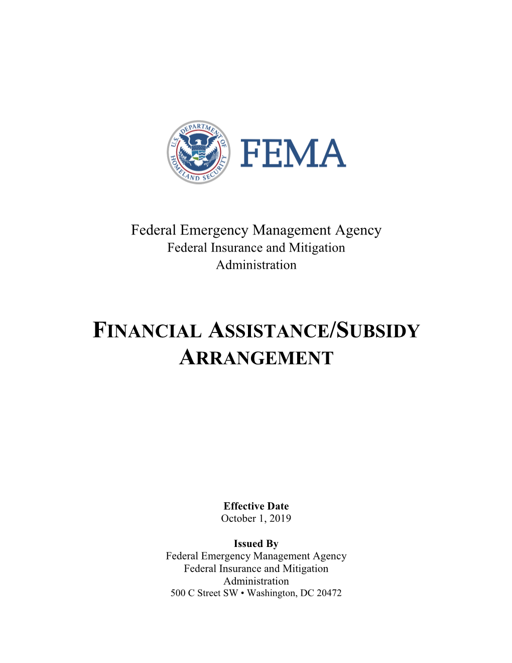 FY 2020 WYO Financial Arrangement/Subsidy Document