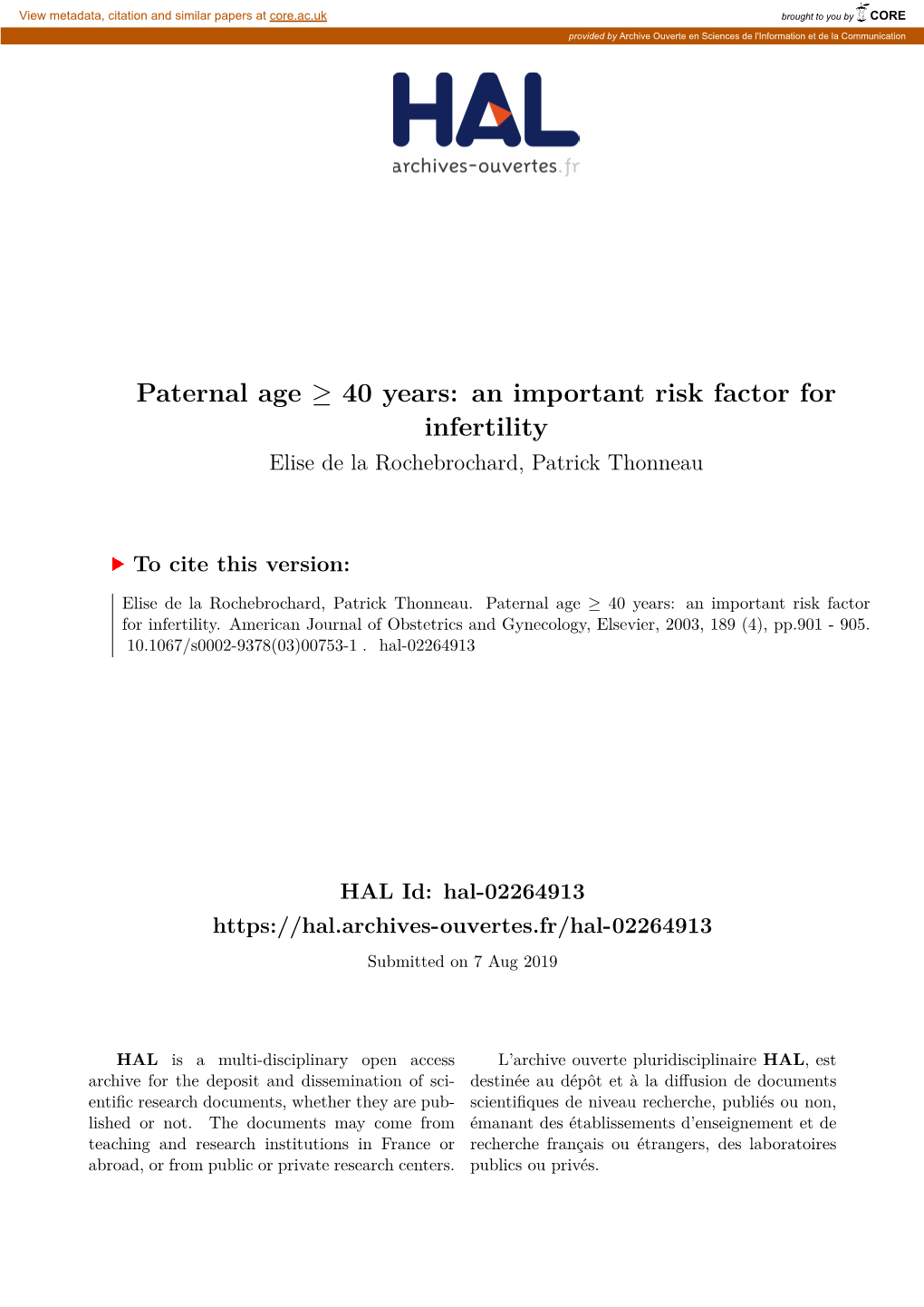 Paternal Age 40 Years: an Important Risk Factor for Infertility