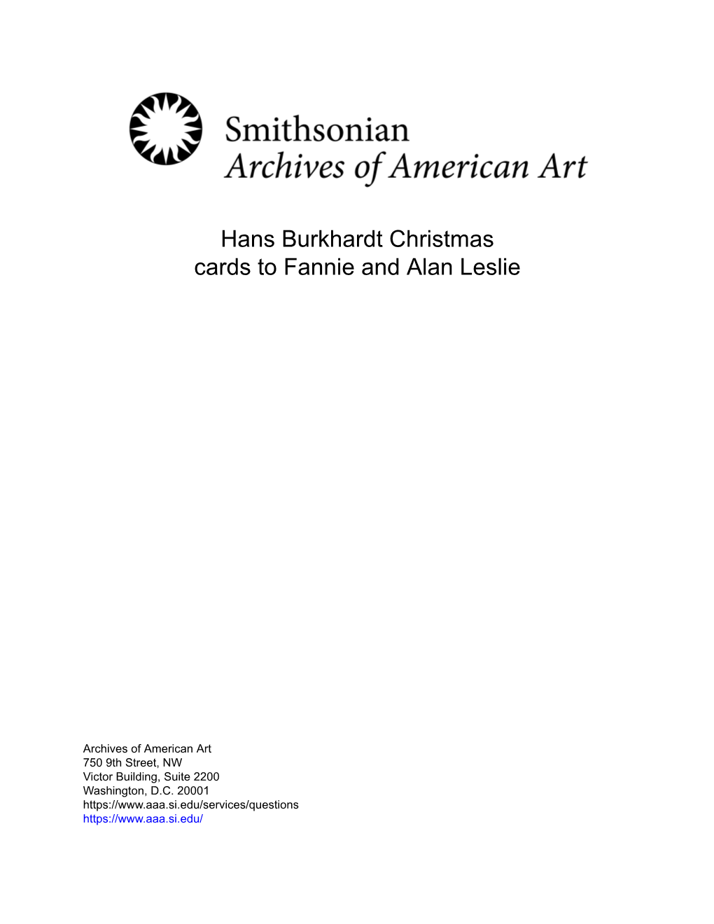 Hans Burkhardt Christmas Cards to Fannie and Alan Leslie