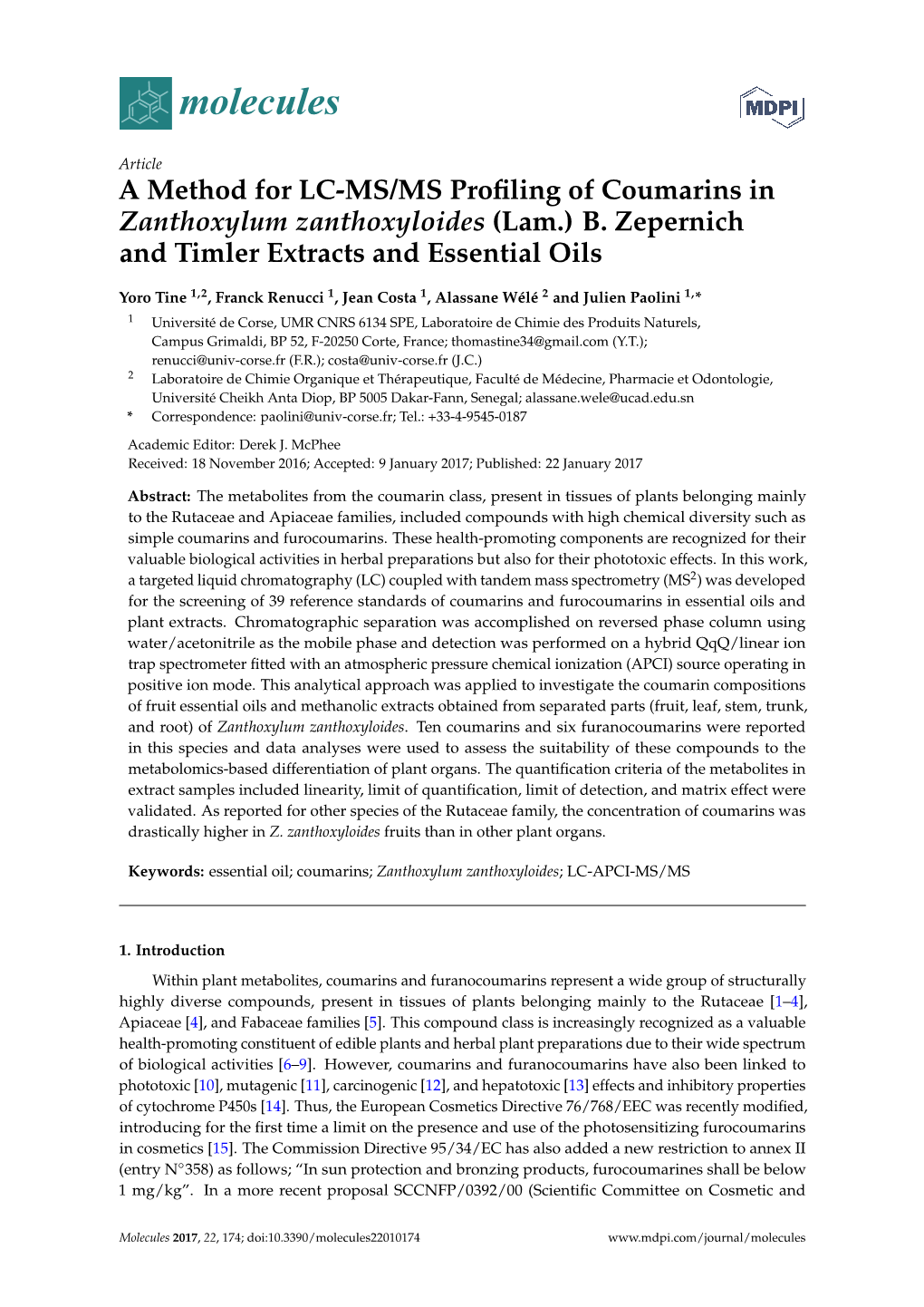 A Method for LC-MS/MS Profiling of Coumarins in Zanthoxylum