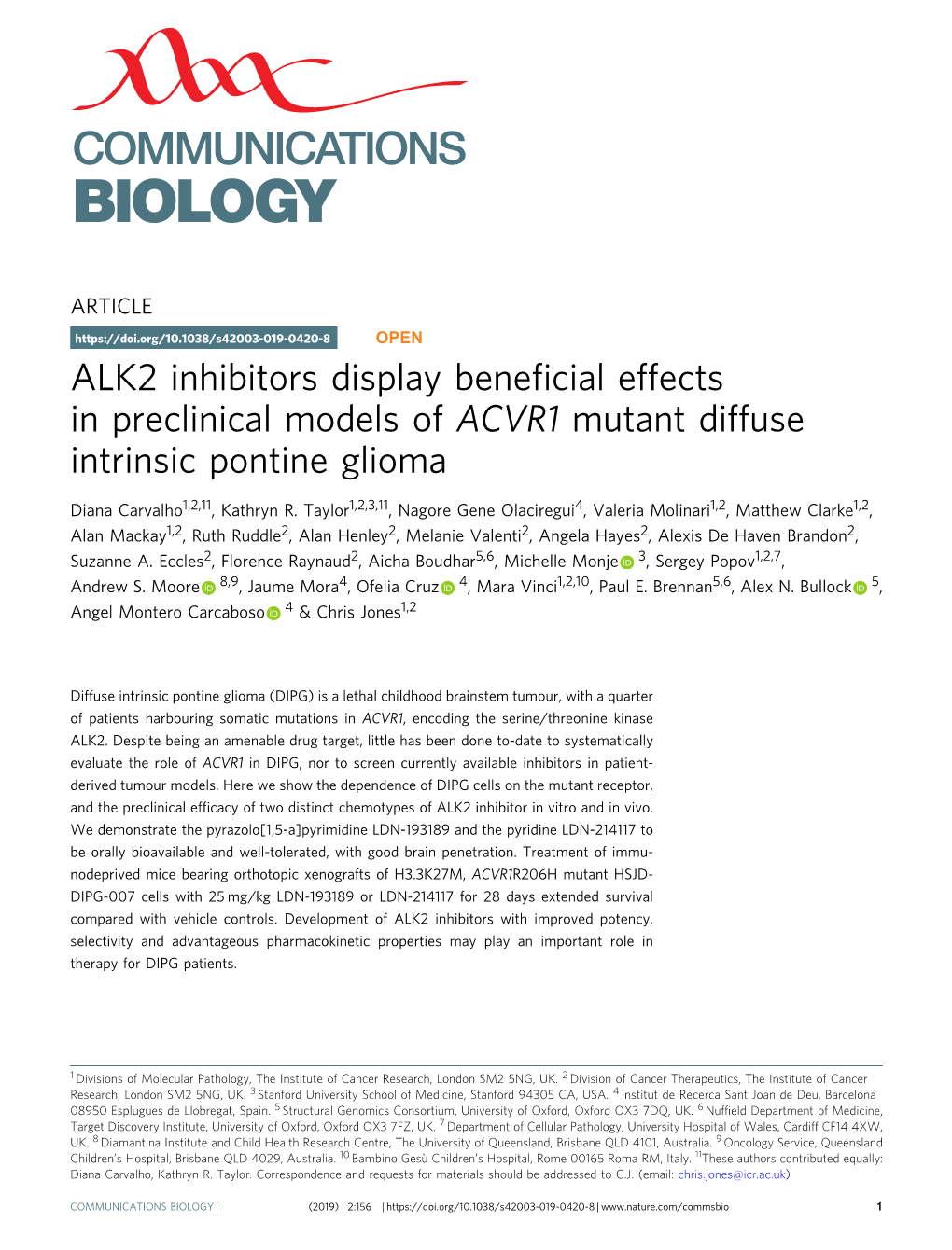 ALK2 Inhibitors Display Beneficial Effects in Preclinical Models