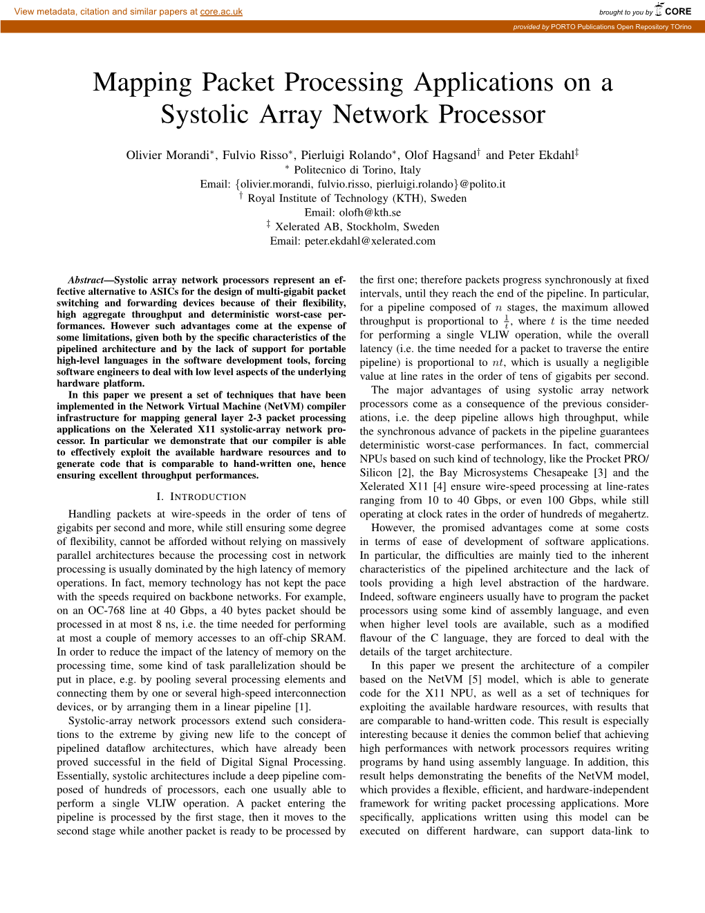 Mapping Packet Processing Applications on a Systolic Array Network Processor