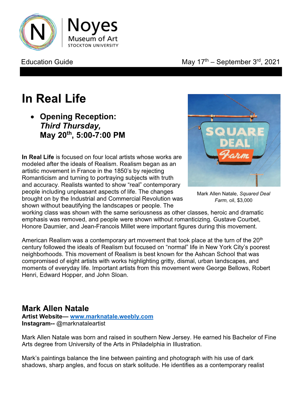 In Real Life • Opening Reception: Third Thursday, May 20Th, 5:00-7:00 PM