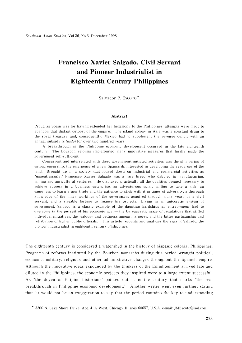 Francisco Xavier Salgado, Civil Servant and Pioneer Industrialist in Eighteenth Century Philippines