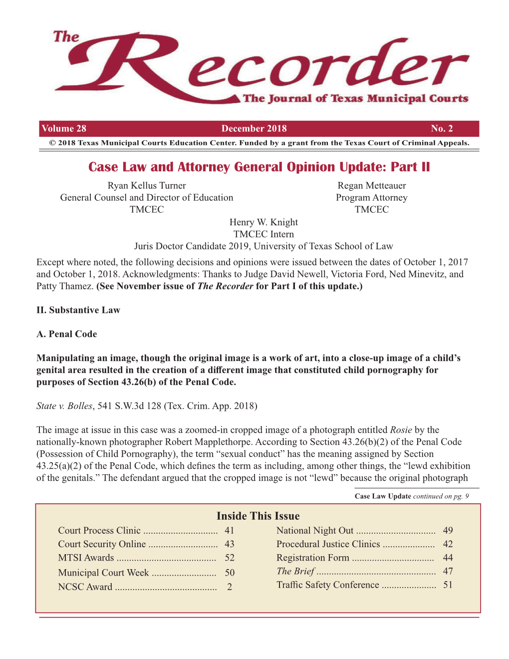 Case Law and Attorney General Opinion Update