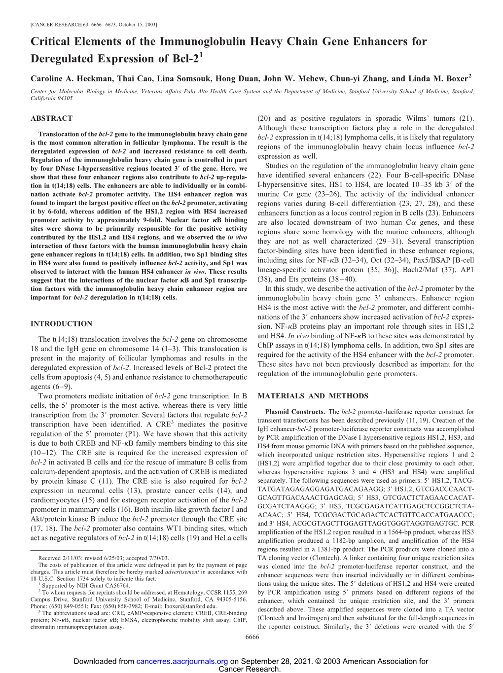 Critical Elements of the Immunoglobulin Heavy Chain Gene Enhancers for Deregulated Expression of Bcl-21