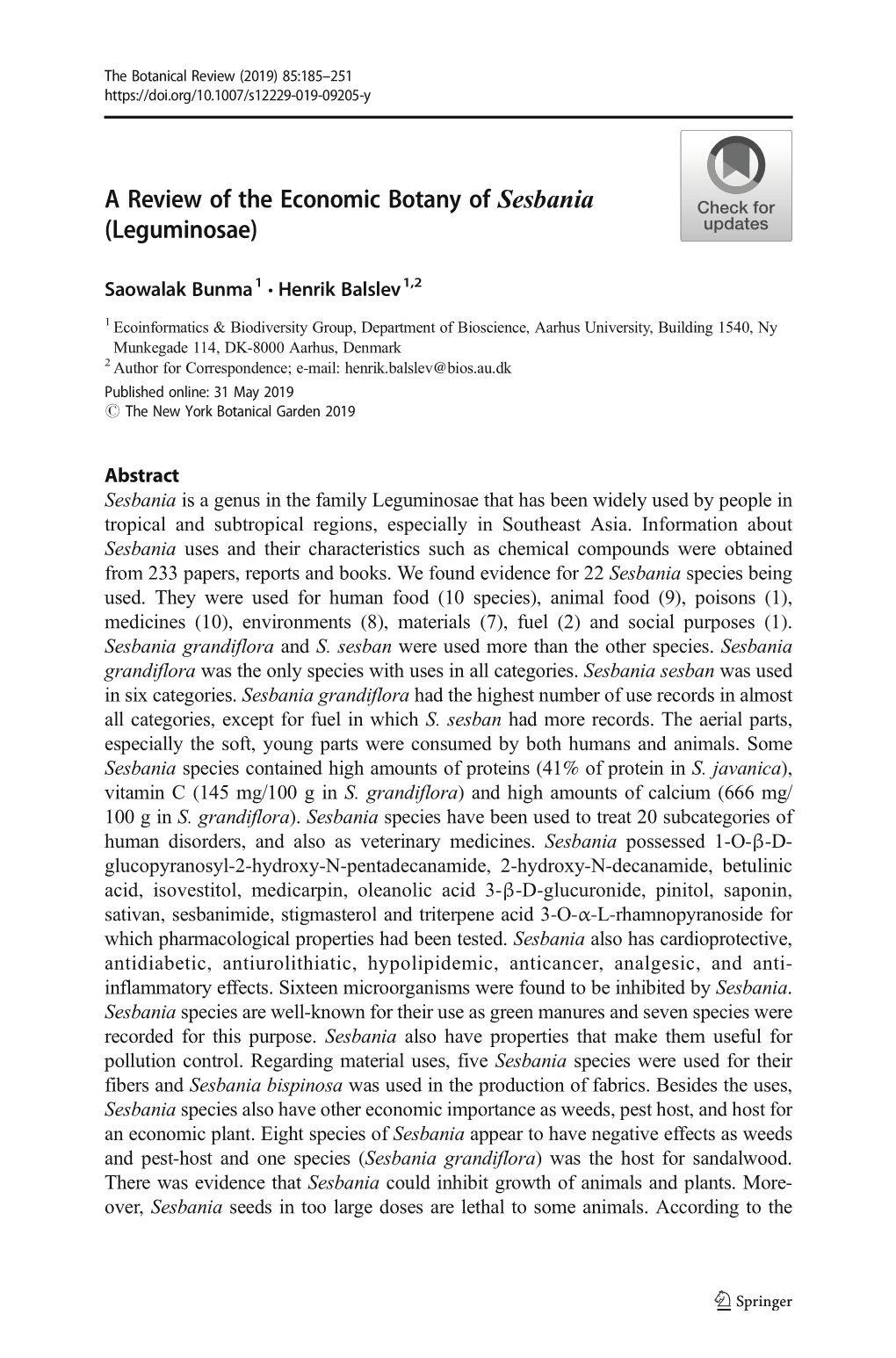 A Review of the Economic Botany of Sesbania (Leguminosae) 187 Accepted As a Standard by the Biodiversity Information Standards (