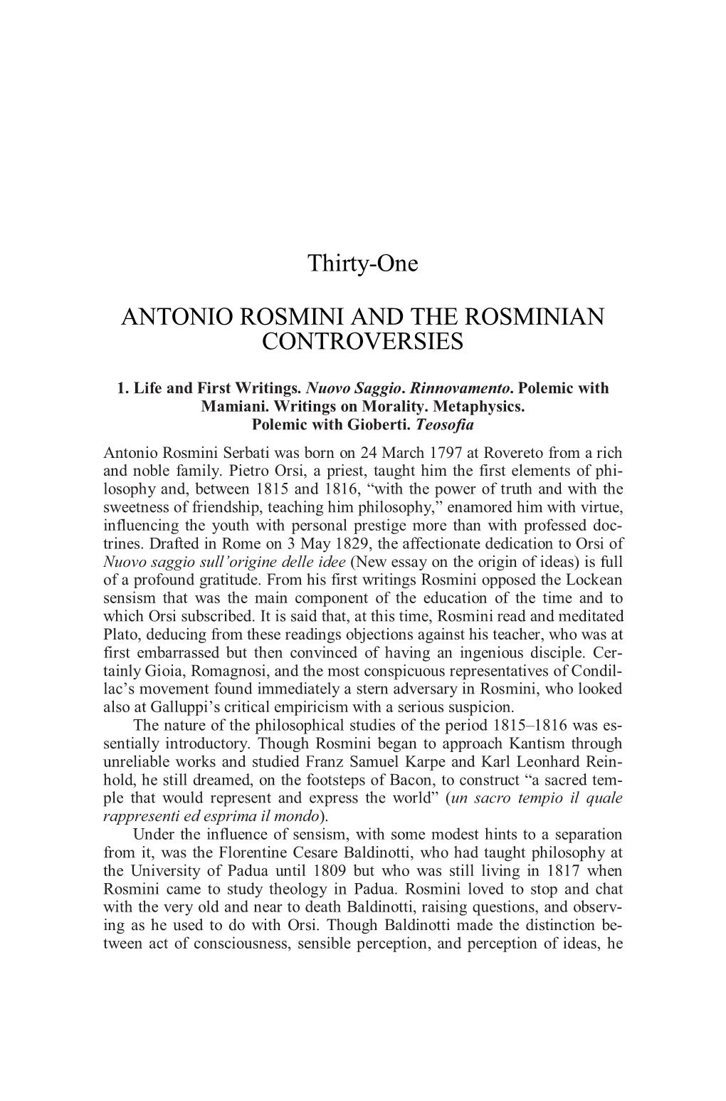 Thirty-One ANTONIO ROSMINI and the ROSMINIAN