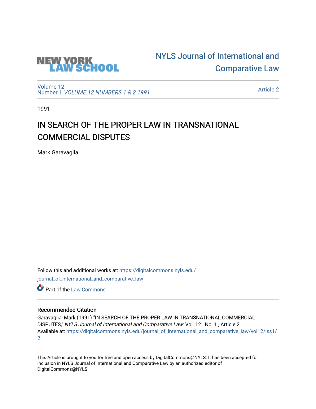 In Search of the Proper Law in Transnational Commercial Disputes