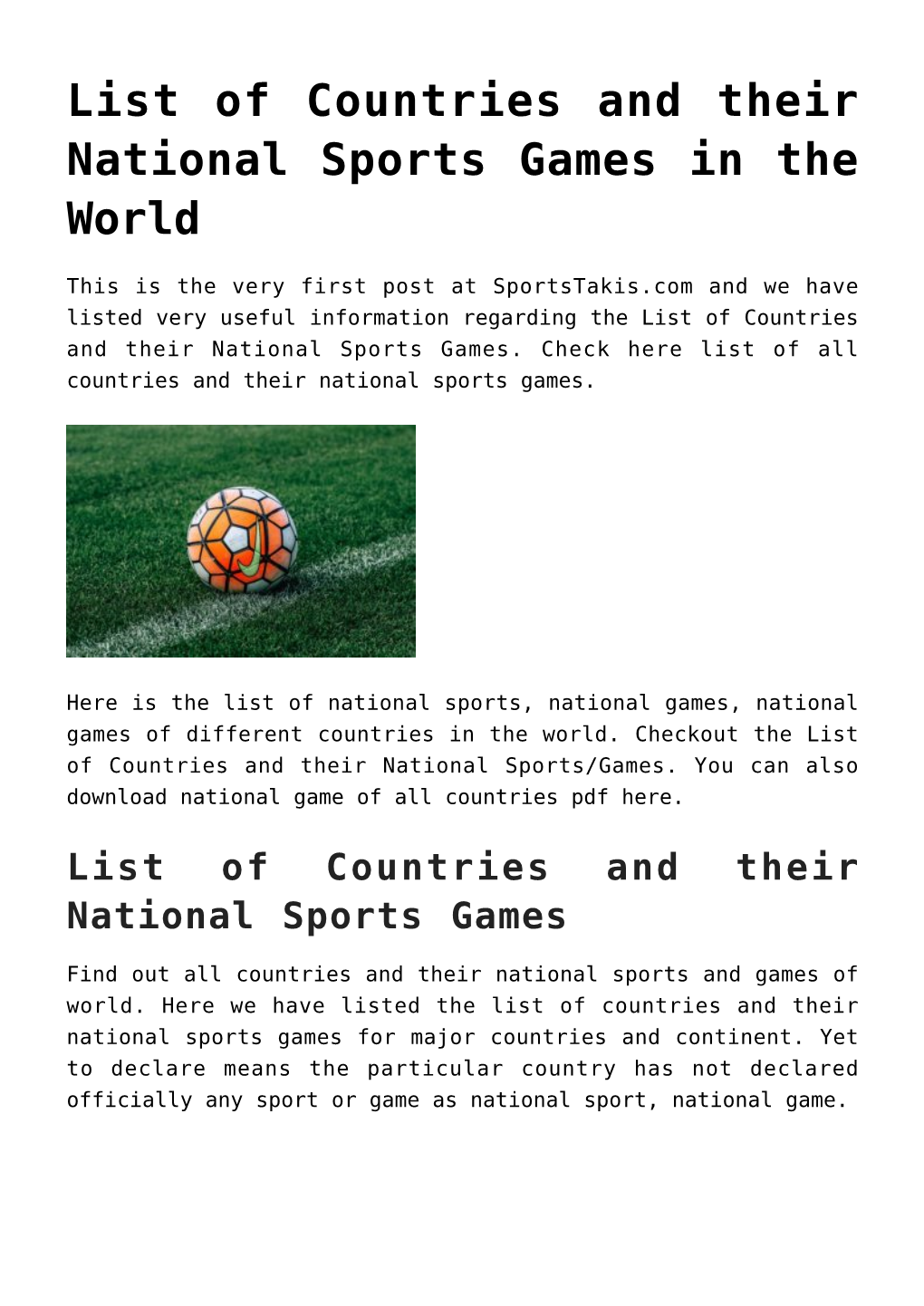 List of Countries and Their National Sports Games in the World