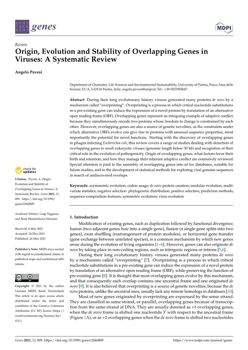 Origin, Evolution and Stability of Overlapping Genes in Viruses: a Systematic Review