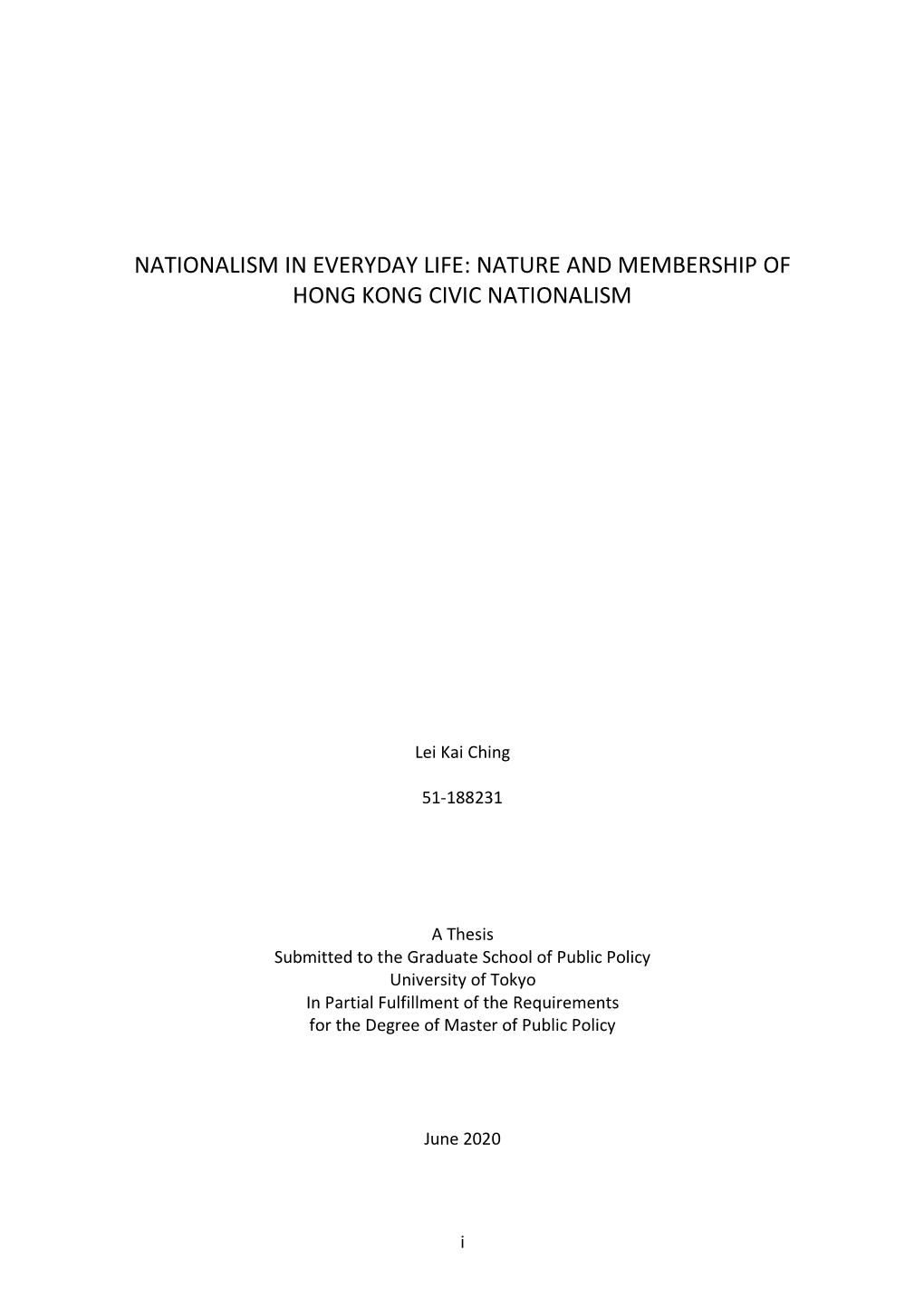 Nationalism in Everyday Life: Nature and Membership of Hong Kong Civic Nationalism