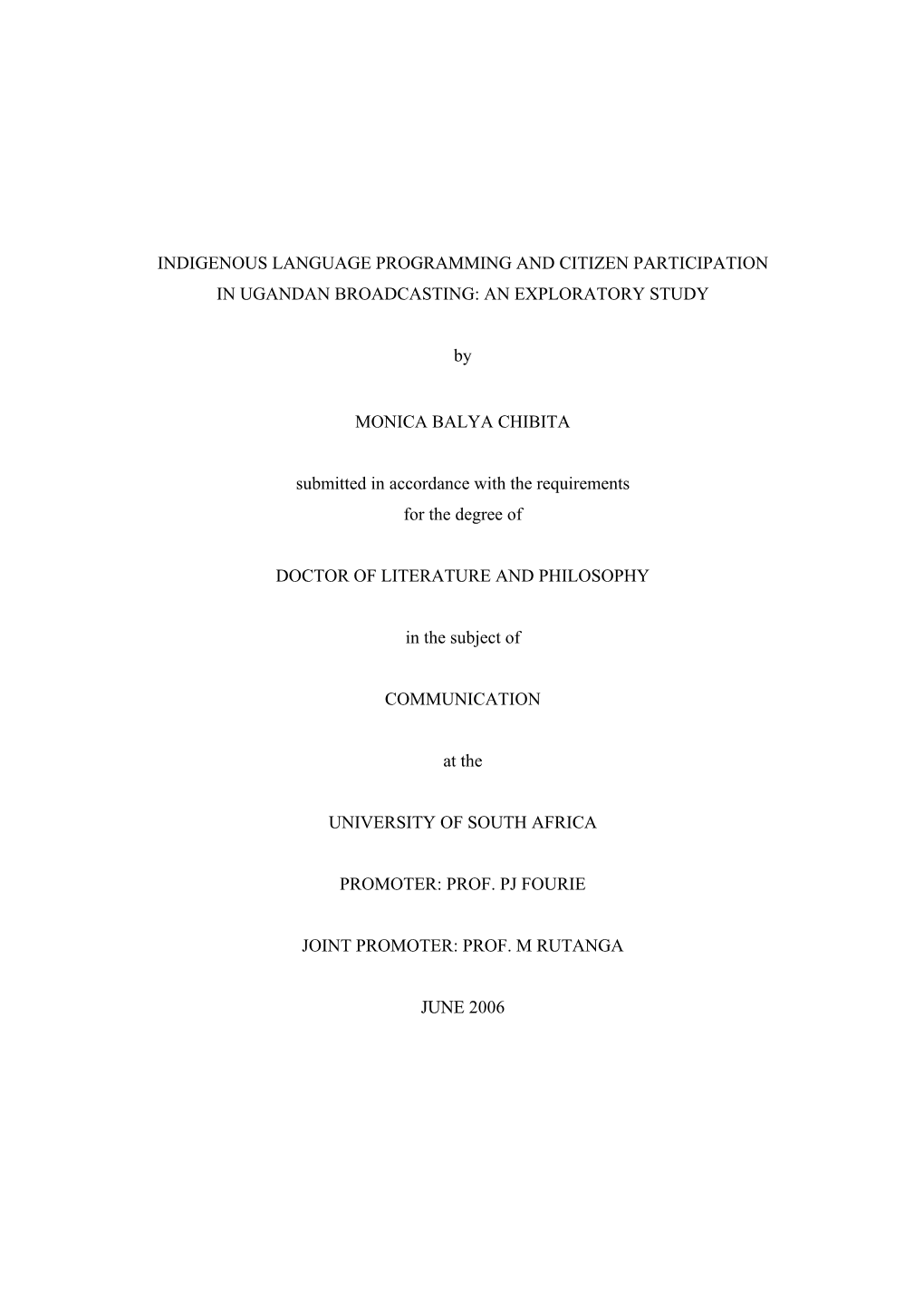 Indigenous Language Programming and Citizen Participation in Ugandan Broadcasting: an Exploratory Study