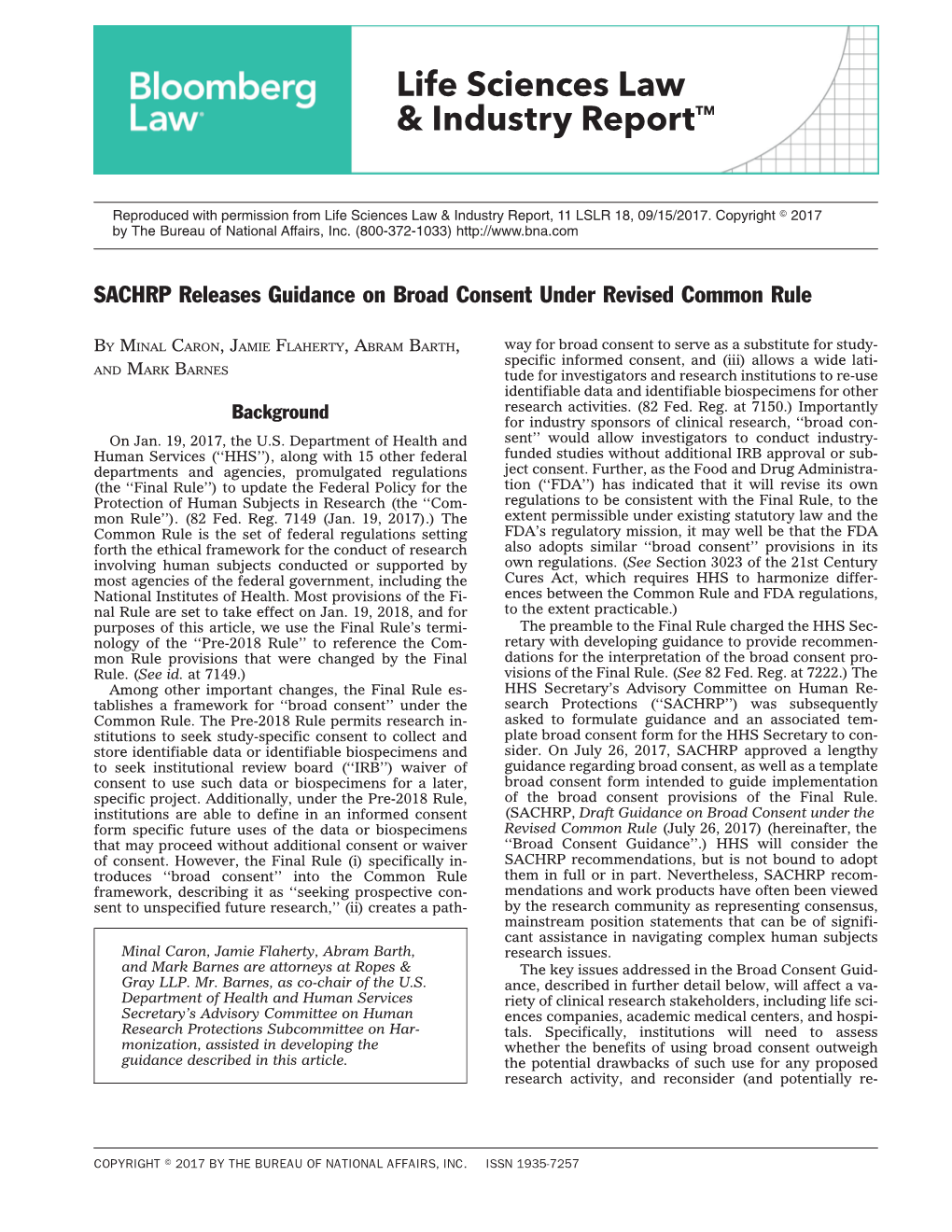 SACHRP Releases Guidance on Broad Consent Under Revised Common Rule