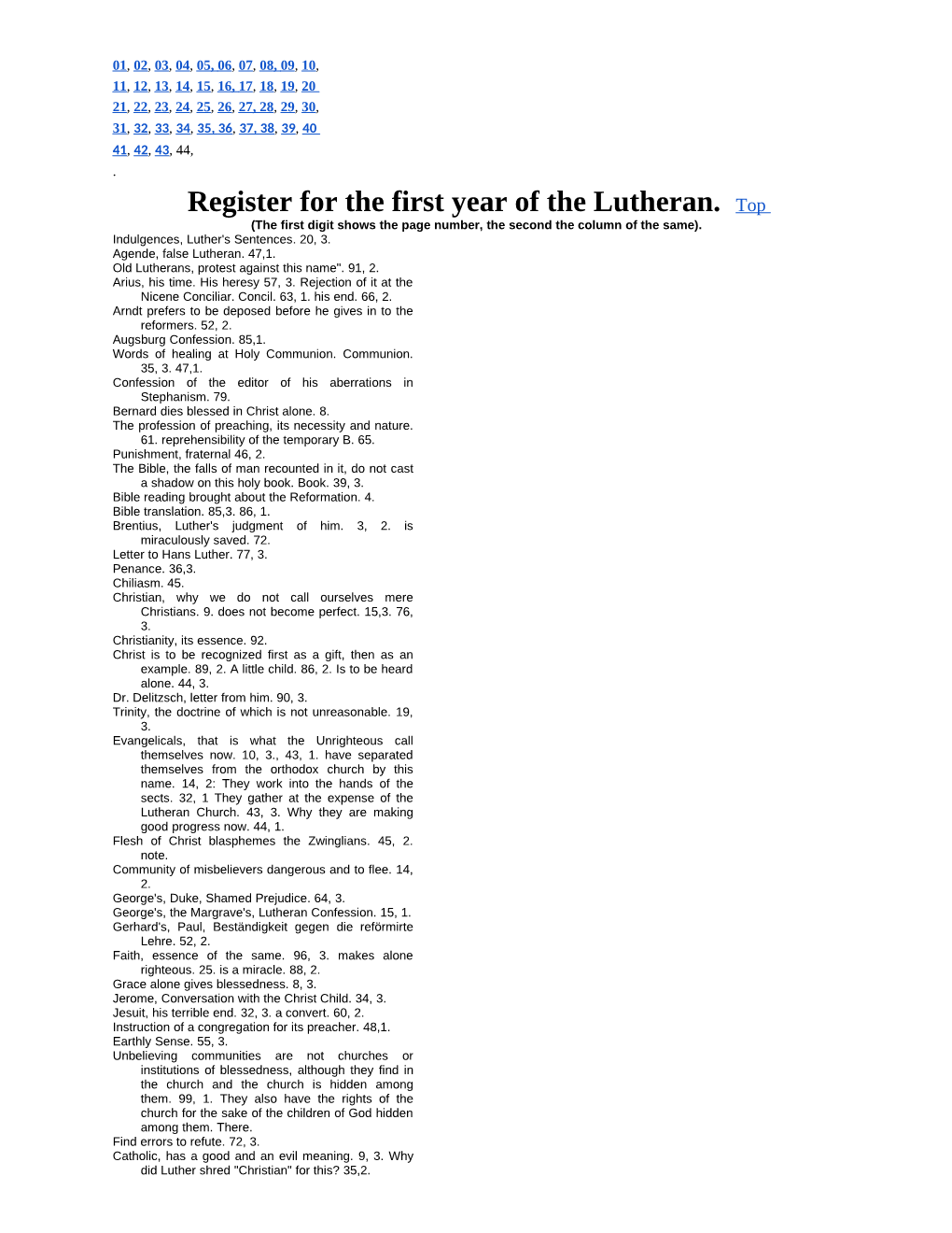 Register for the First Year of the Lutheran. Top (The First Digit Shows the Page Number, the Second the Column of the Same)