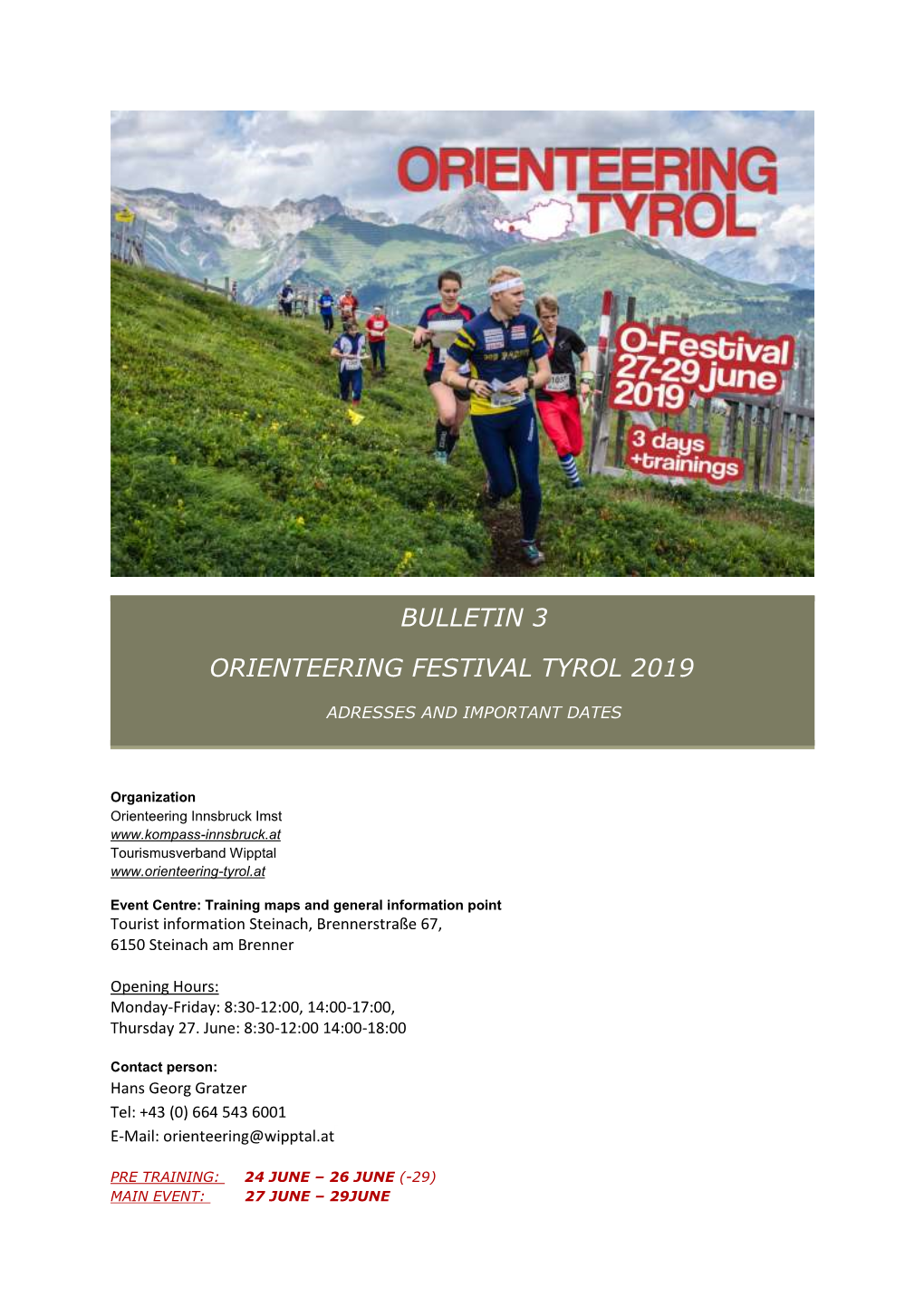 Bulletin 3 Orienteering Festival Tyrol 2019