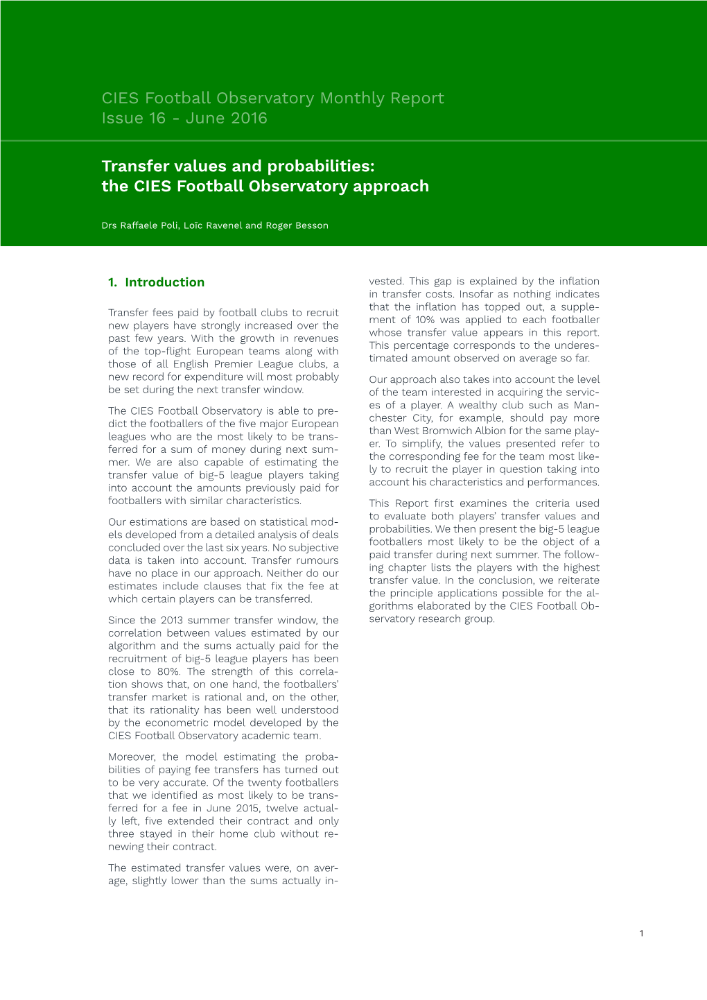 Transfer Values and Probabilities: the CIES Football Observatory Approach