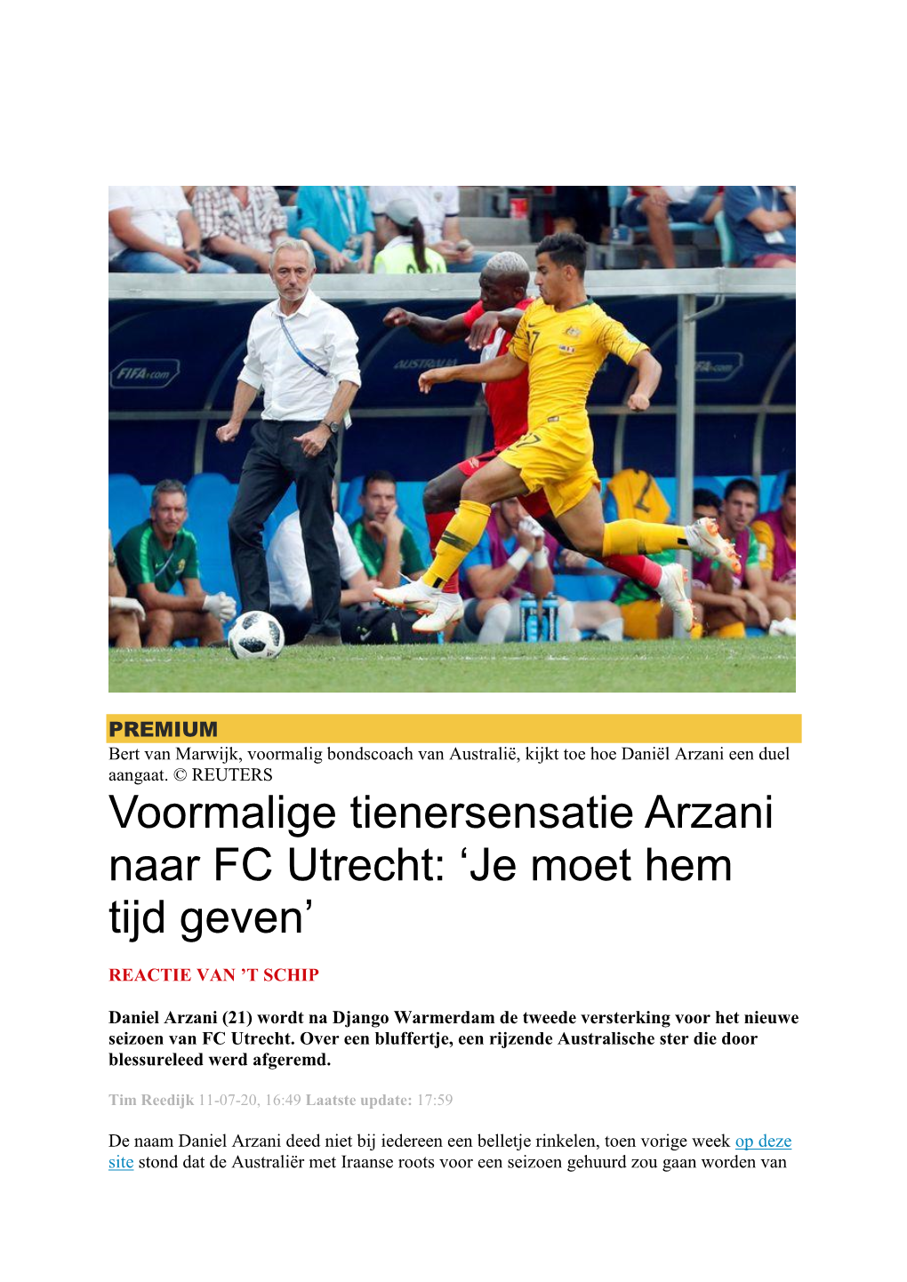 Voormalige Tienersensatie Arzani Naar FC Utrecht: 'Je Moet Hem Tijd Geven'