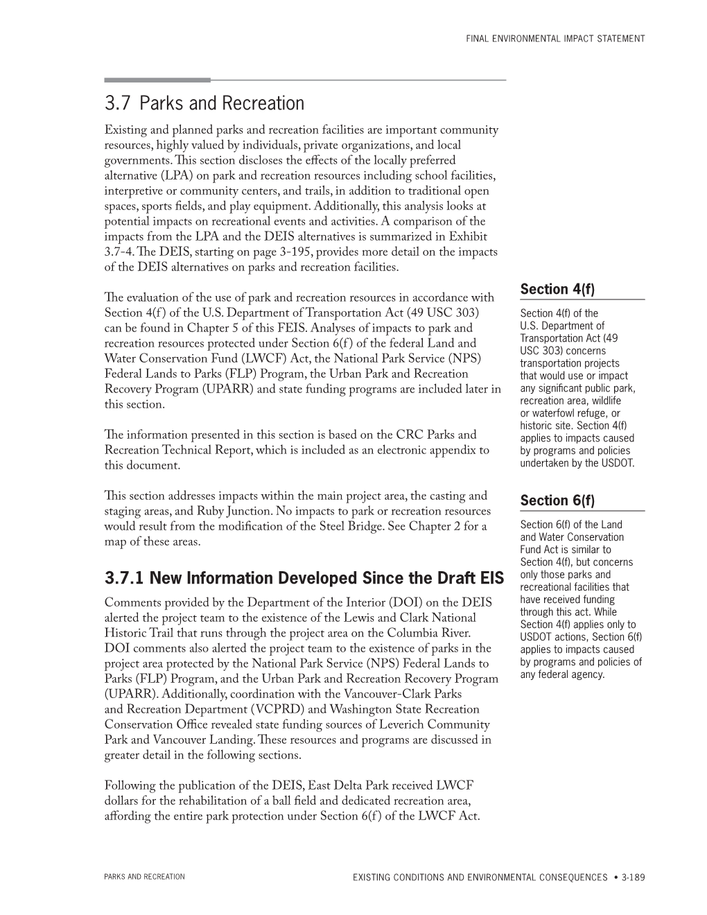 Columbia River Crossing FEIS Ch. 3 Sect. 7 Parks and Recreation