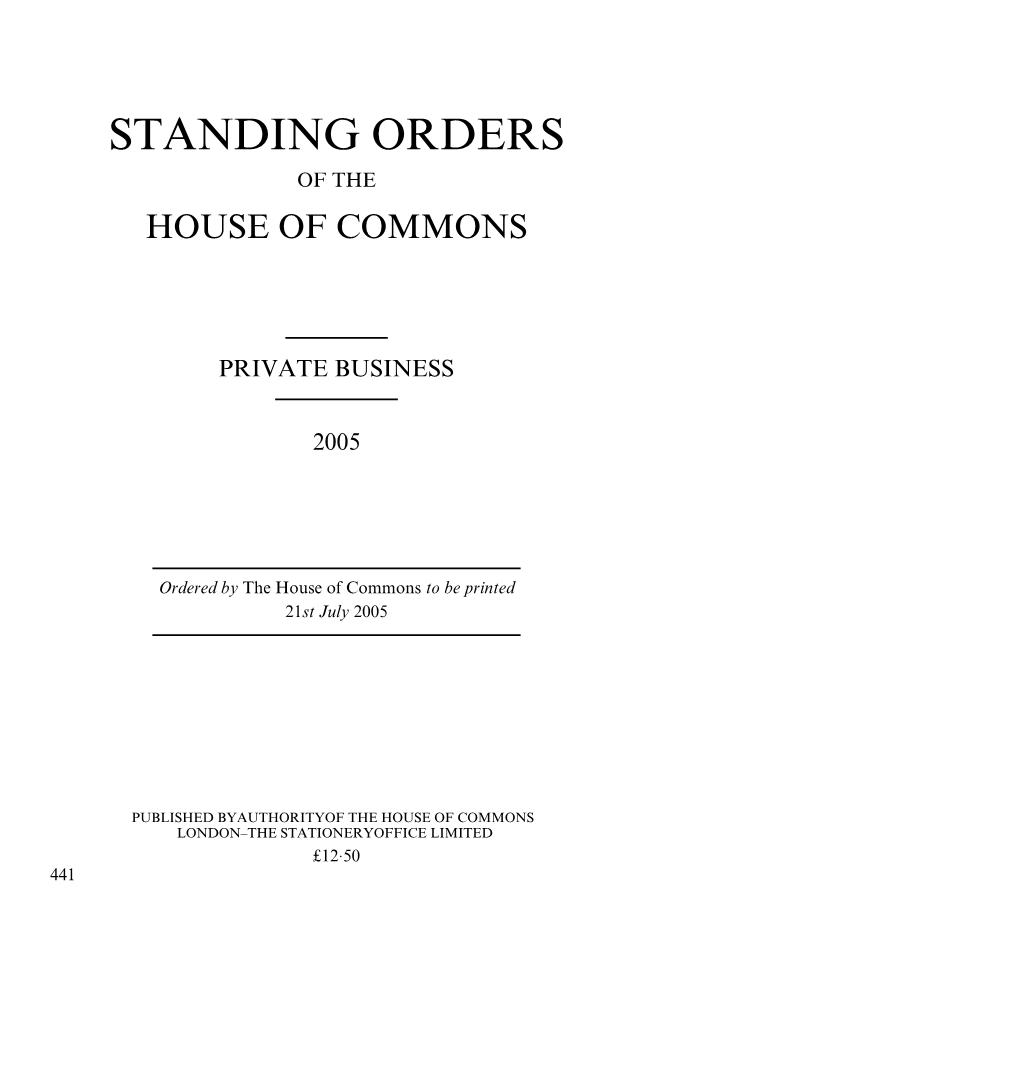 Standing Orders of the House of Commons