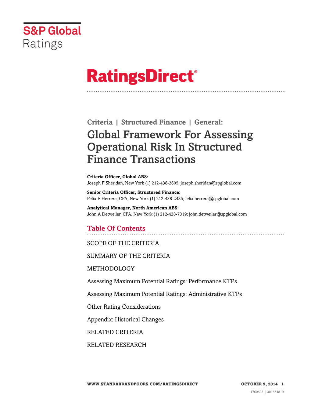 Global Framework for Assessing Operational Risk in Structured Finance Transactions