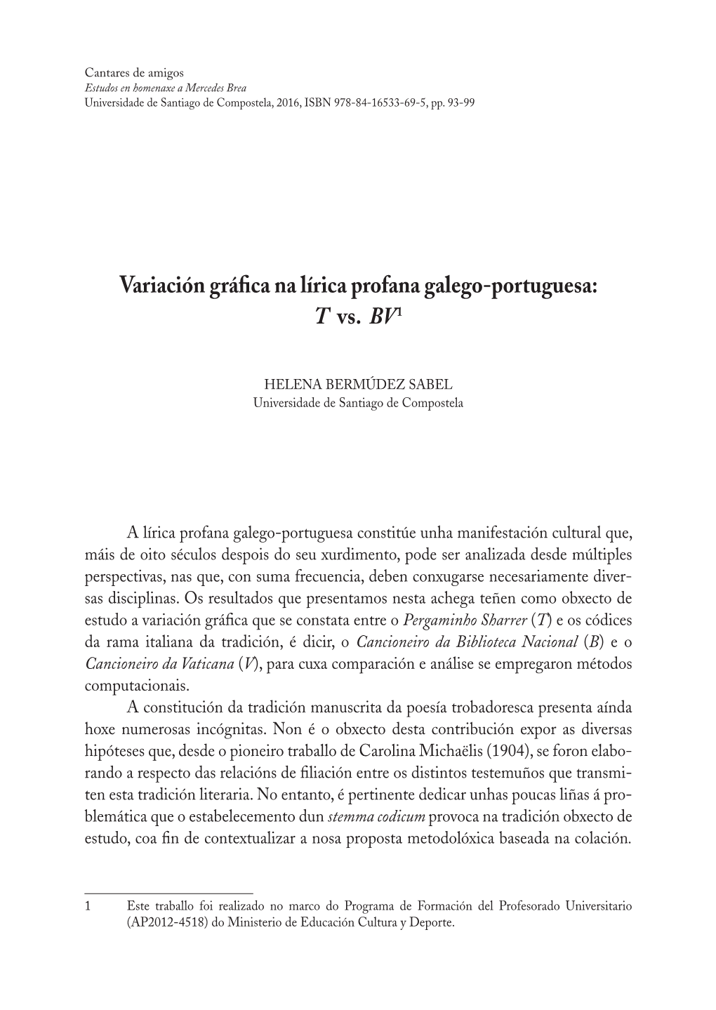 Variación Gráfica Na Lírica Profana Galego-Portuguesa: T Vs