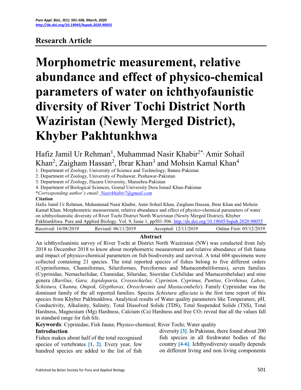 Morphometric Measurement, Relative Abundance and Effect of Physico