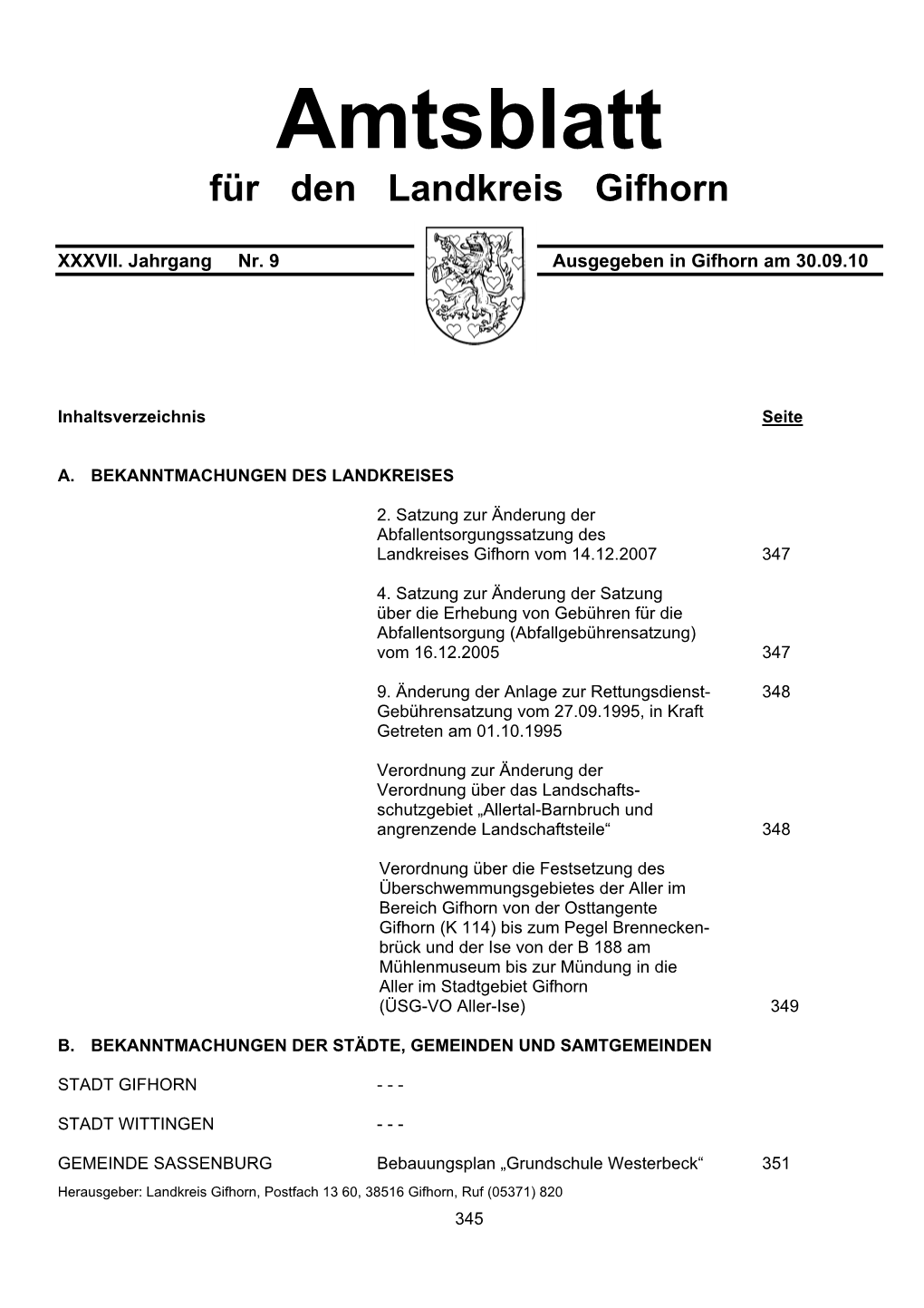 Amtsblatt Für Den Landkreis Gifhorn