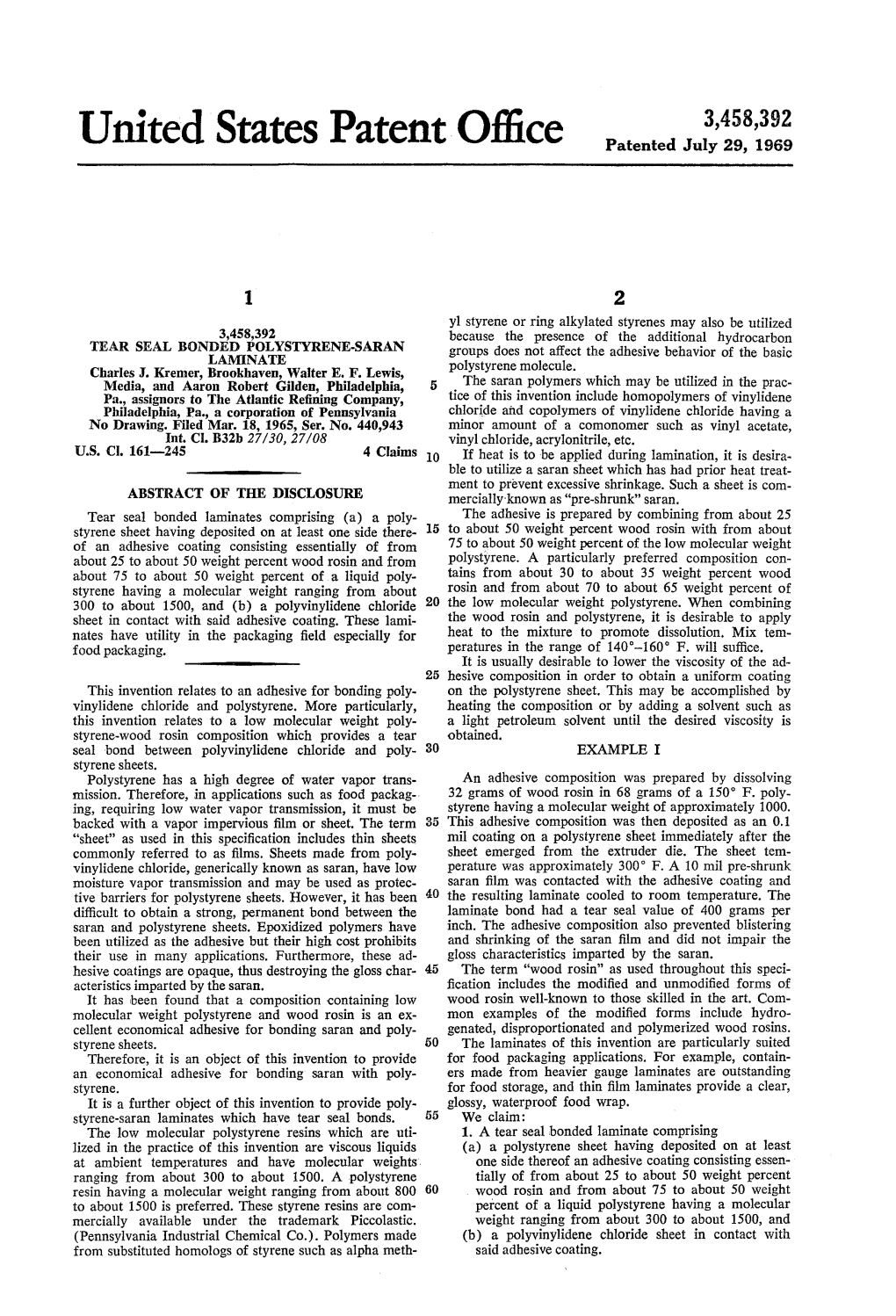 United States Patent ' O ICC Patented July 29, 1969