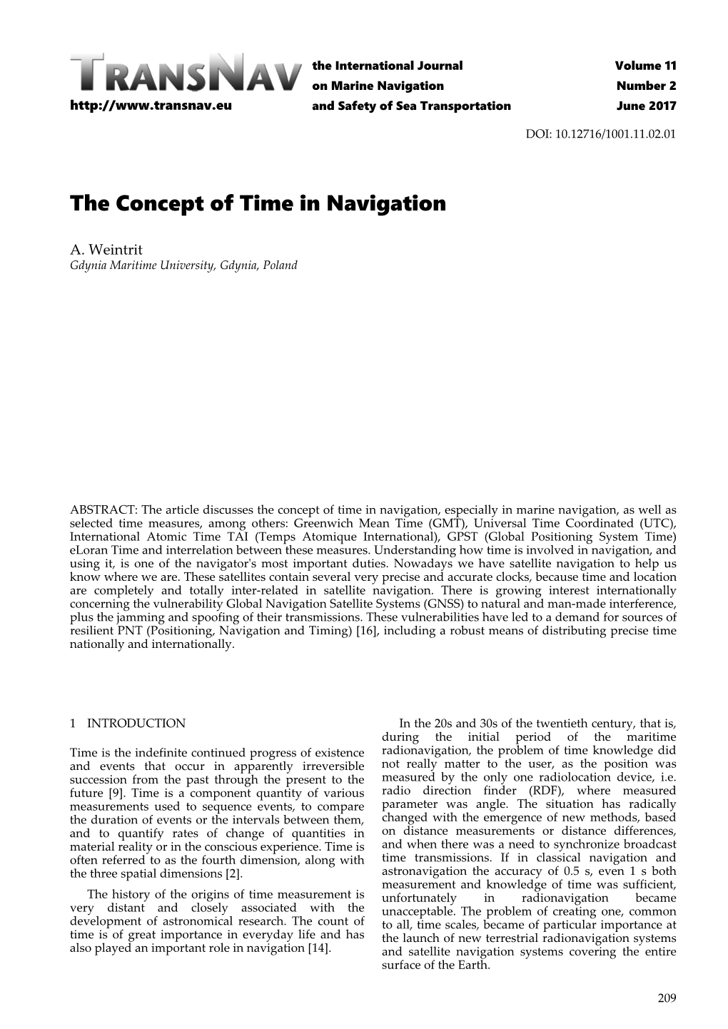 The Concept of Time in Navigation