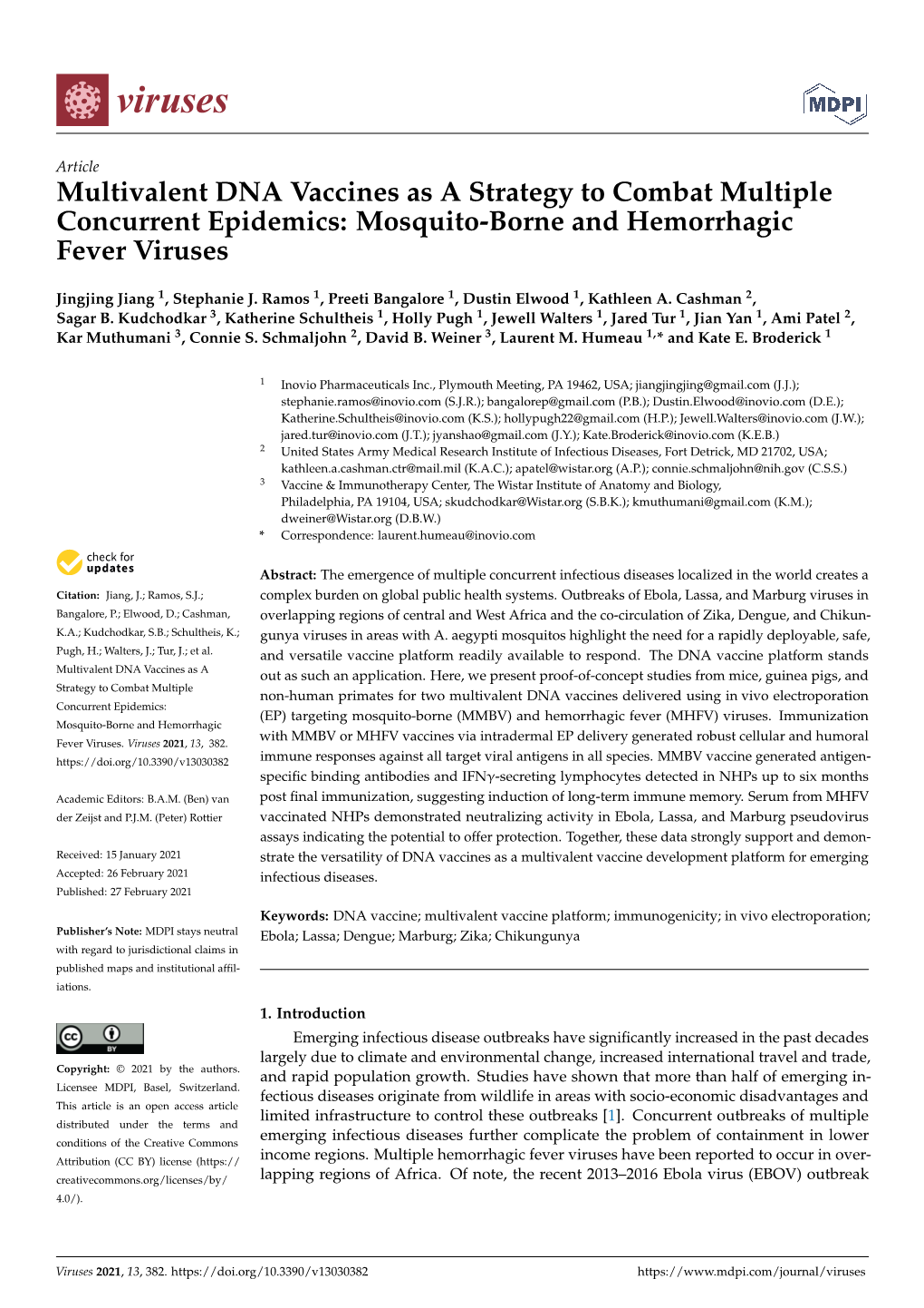 Multivalent DNA Vaccines As a Strategy to Combat Multiple Concurrent Epidemics: Mosquito-Borne and Hemorrhagic Fever Viruses