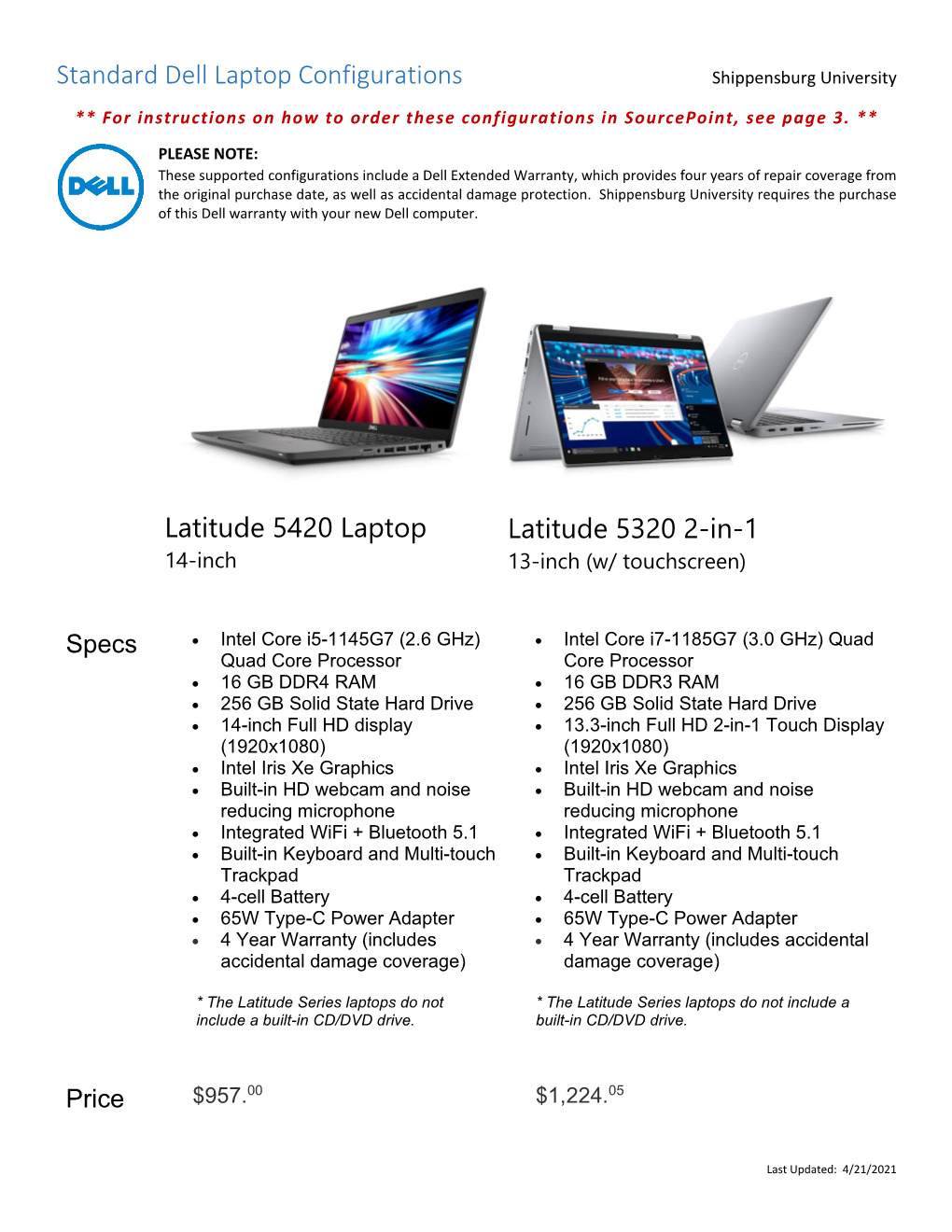 Standard Dell Laptop Configurations Shippensburg University