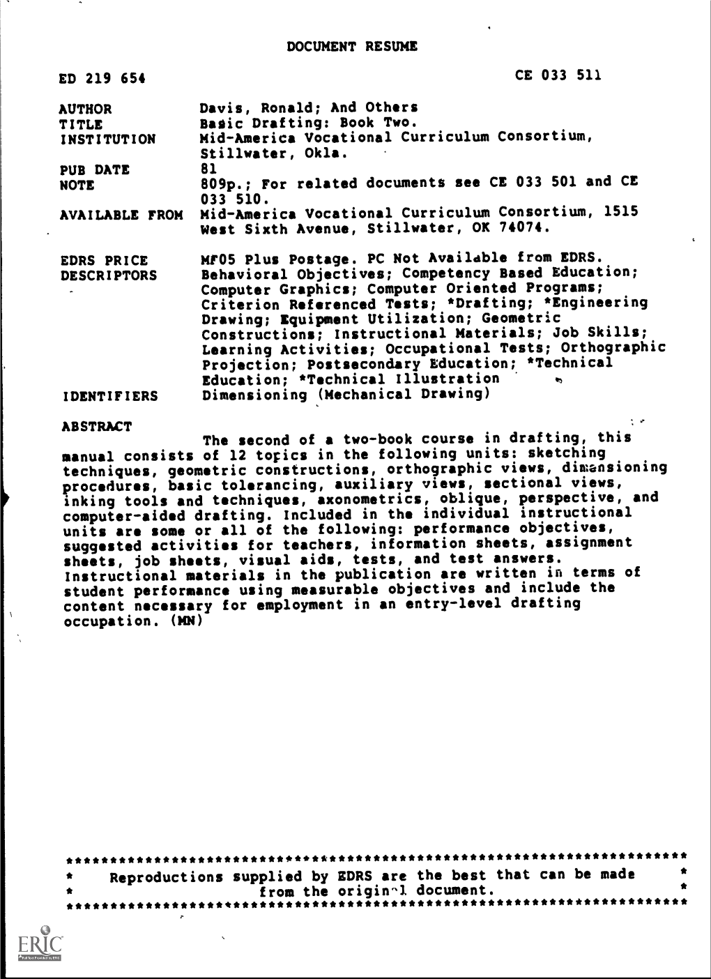 Basic Drafting: Book Two. INSTITUTION Mid-America Vocational Curriculum Consortium, Stillwater, Okla