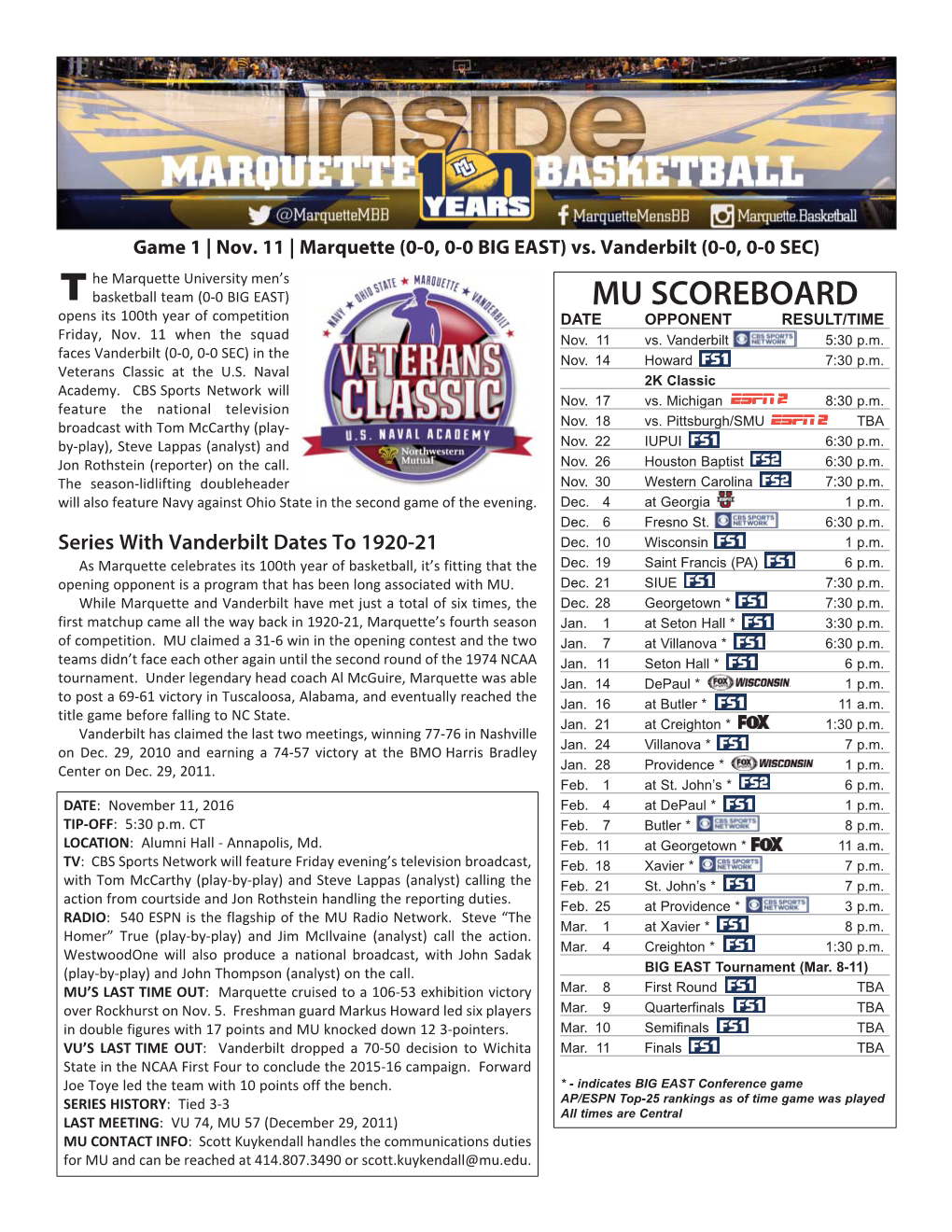 2016-17 MU MBB Game Notes