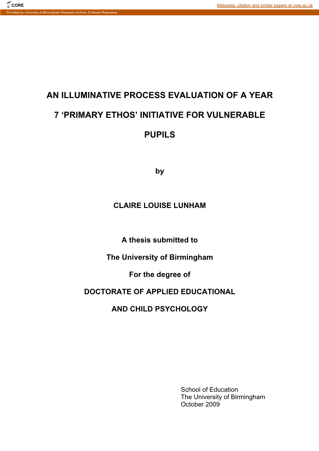 An Illuminative Process Evaluation of a Year 7 'Primary Ethos' Initiative for Vulnerable Pupils at Secondary Transfer