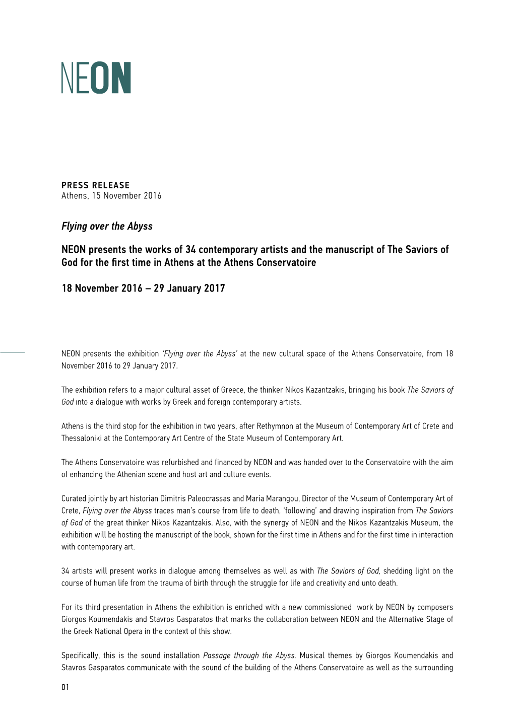 Flying Over the Abyss NEON Presents the Works of 34 Contemporary Artists and the Manuscript of the Saviors of God for the First