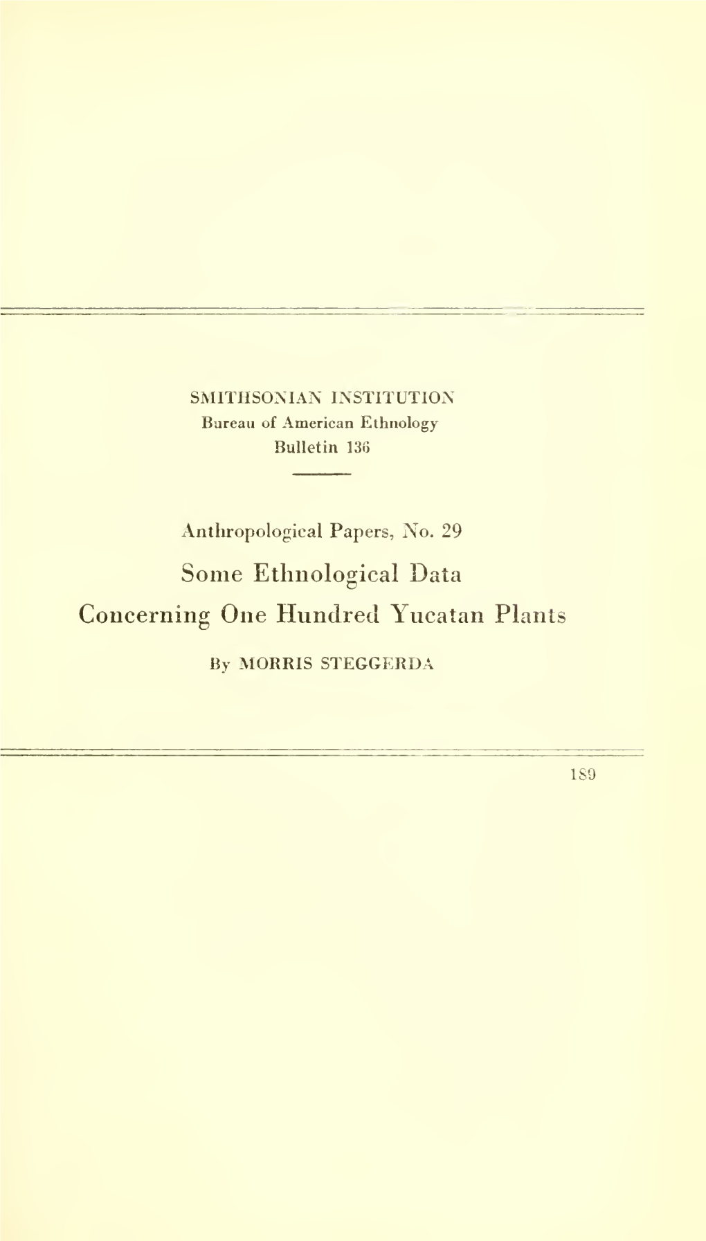 Concerning One Hundred Yucatan Plants by MORRIS STEGGERDA