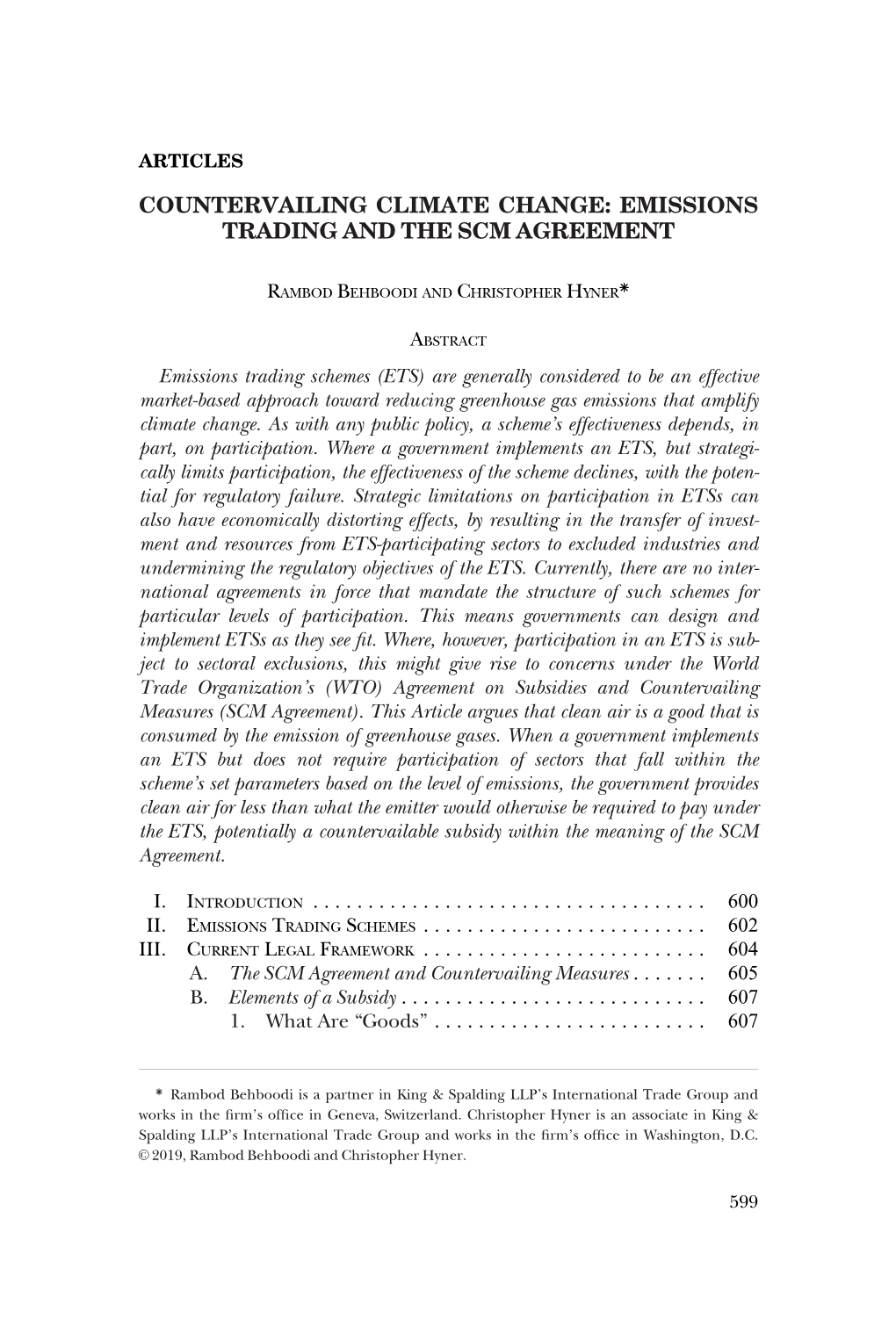 Countervailing Climate Change: Emissions Trading and the Scm Agreement